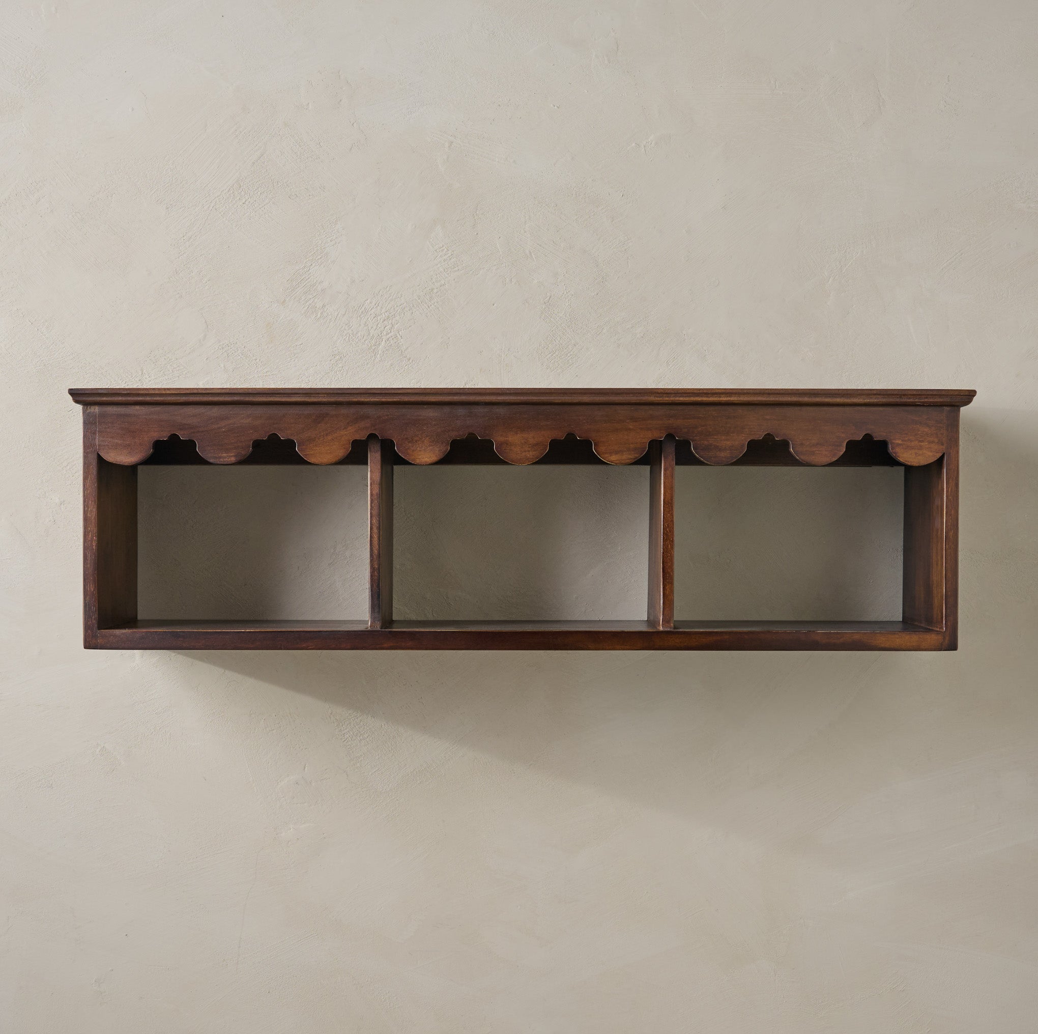 Linnea Antiqued Wood Cubby Shelf in Coffee color