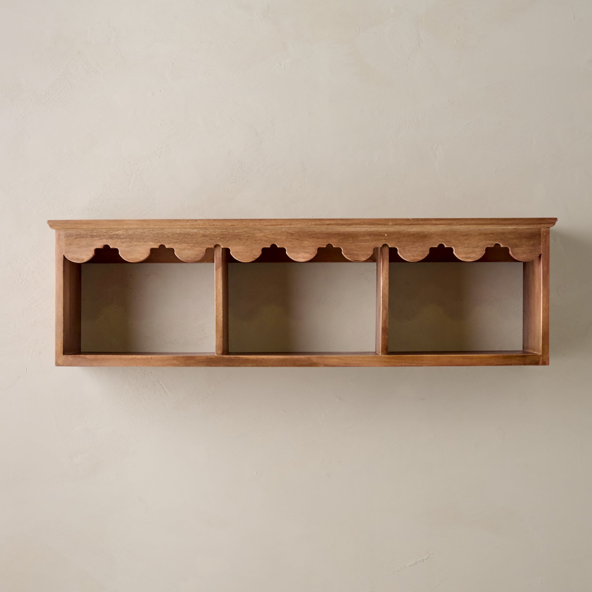 Linnea Antiqued Wood Cubby Shelf in Linnea Brown color