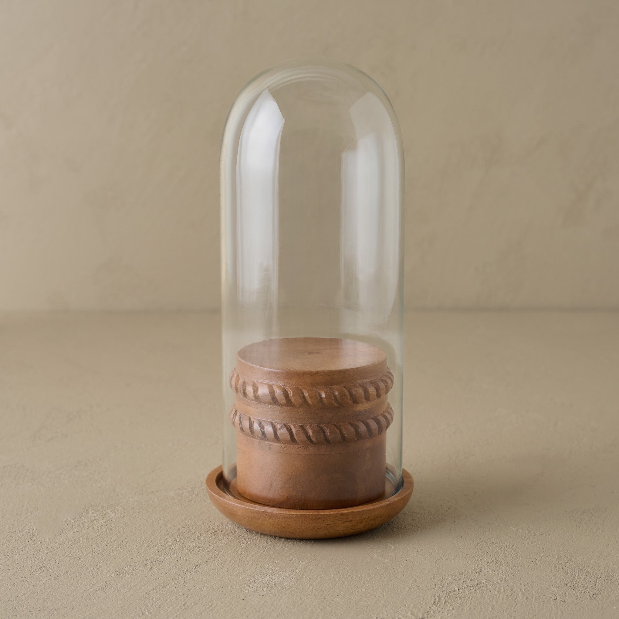 Glass Cloche with Wood Base with Riser
