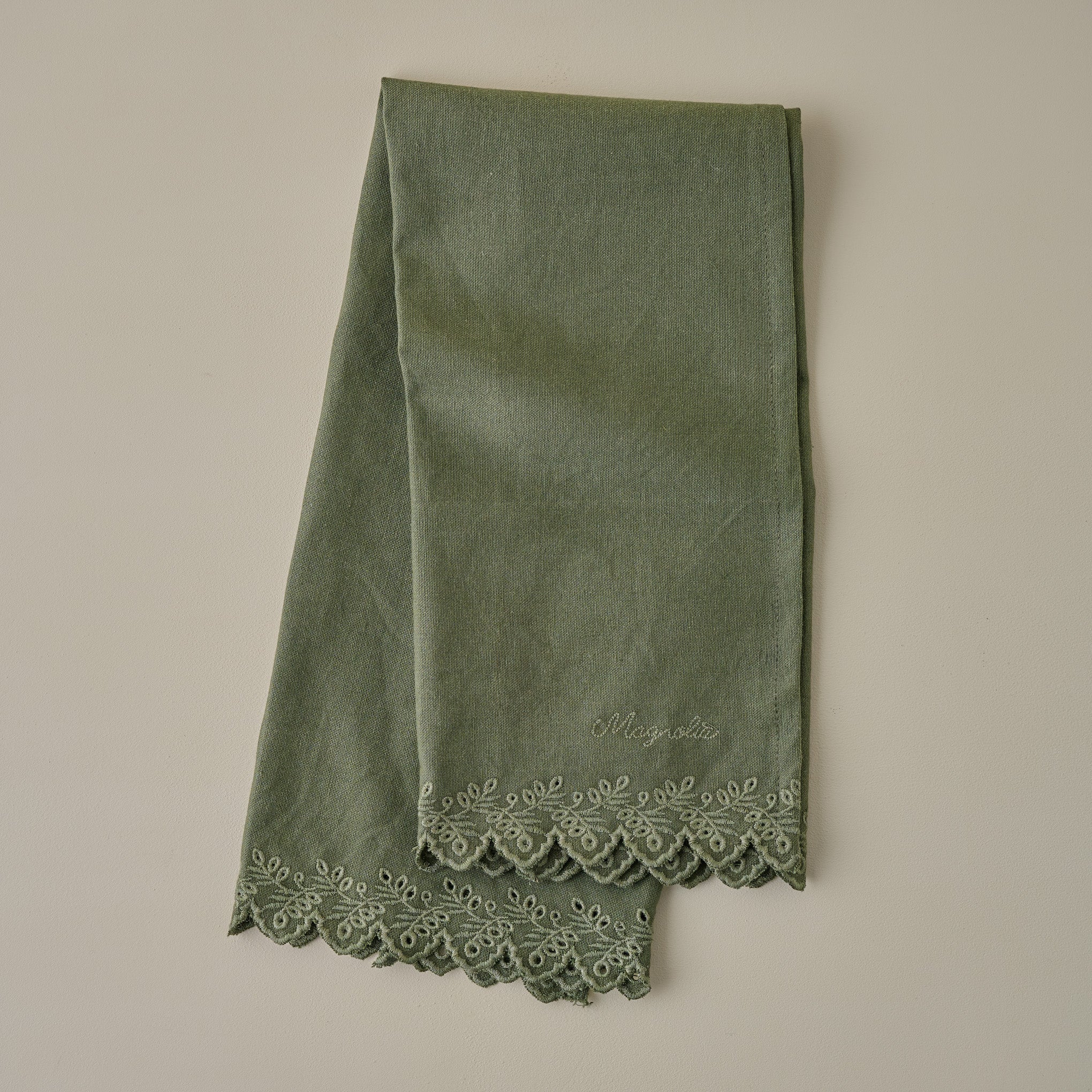 Magnoliass Embroidered Scalloped Edge Tea Towel