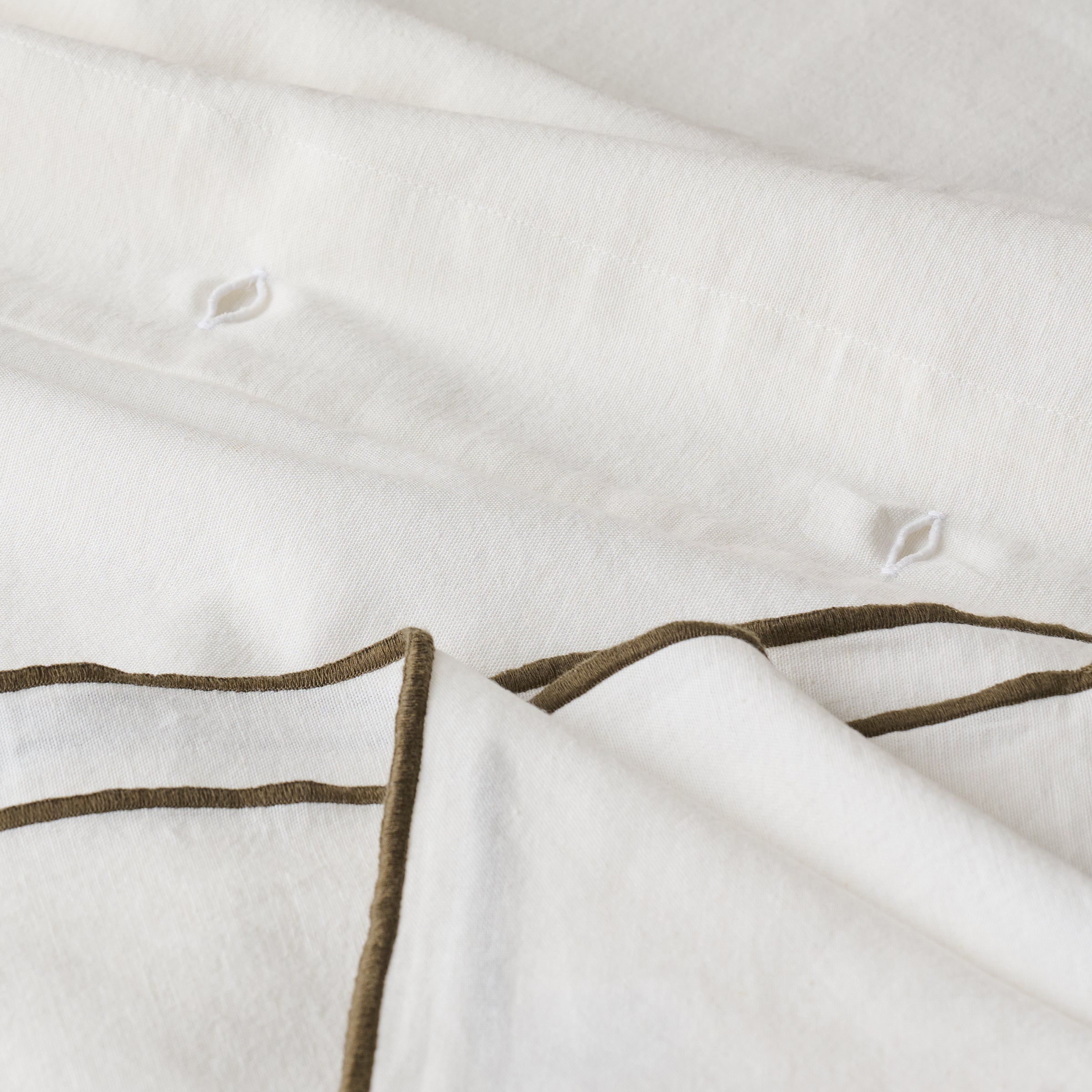 Magnoliass Olive Edge Ruffle Shower Curtain up close