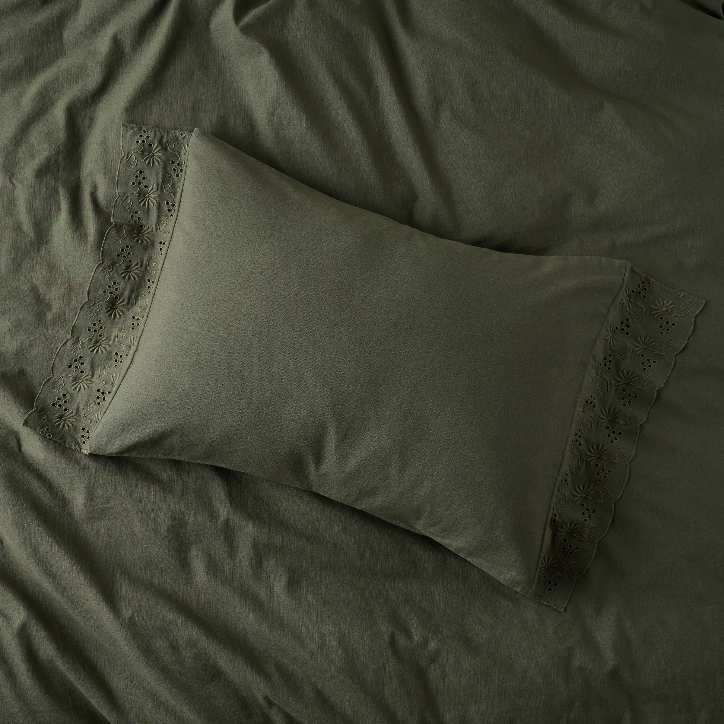 Olive Night Clara Eyelet Flange Quilt + Sham Set (Queen)