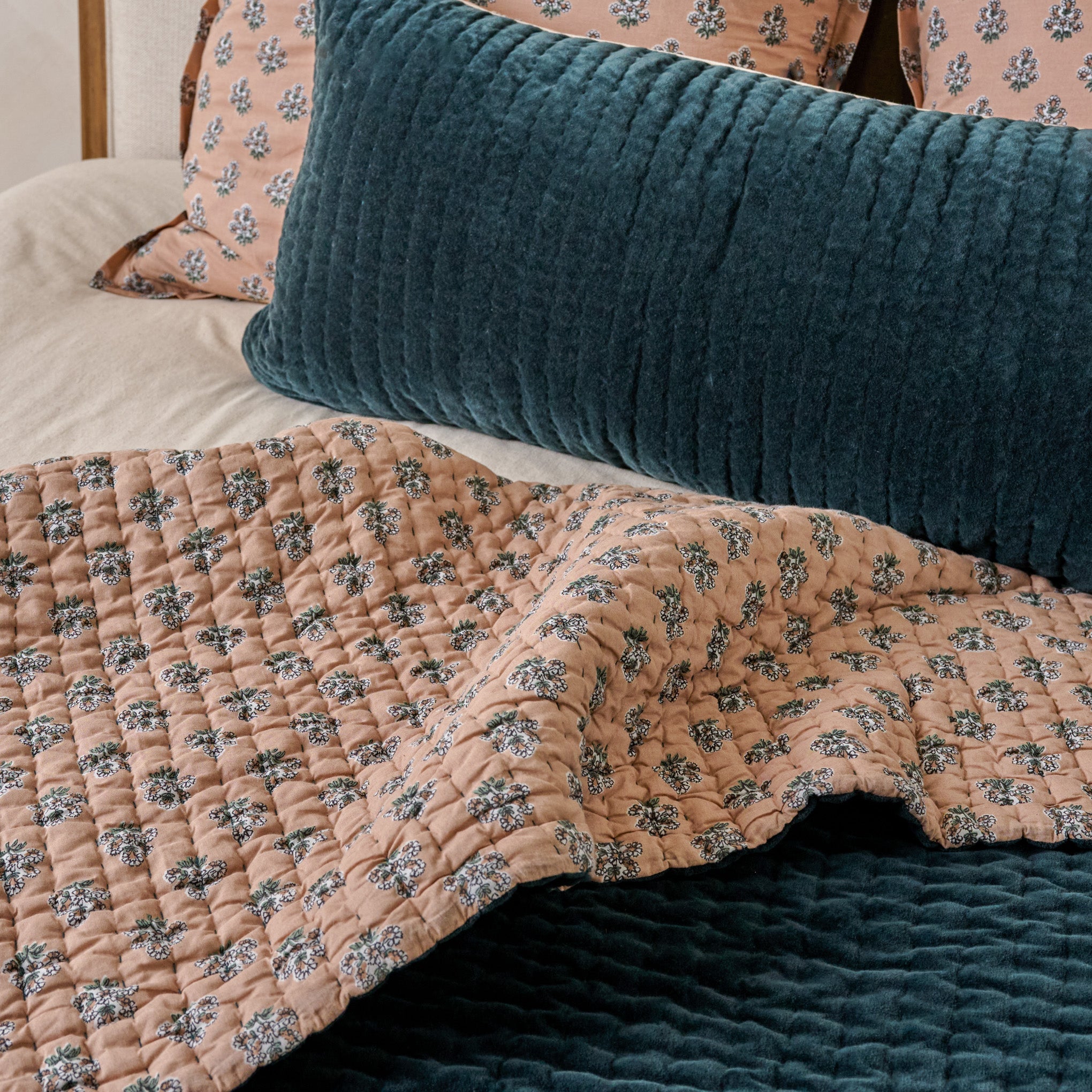 Magical Forest Audrey Velvet Block Print Quilt + Sham Set (King)
