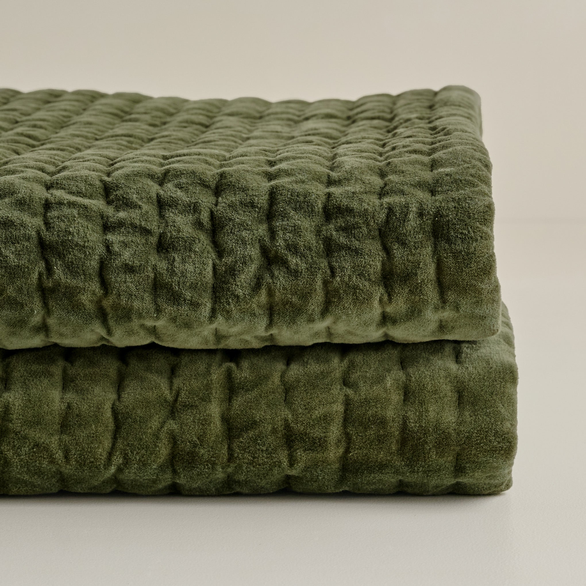 Winter Moss Audrey Velvet Block Print Quilt + Sham Set (Queen)