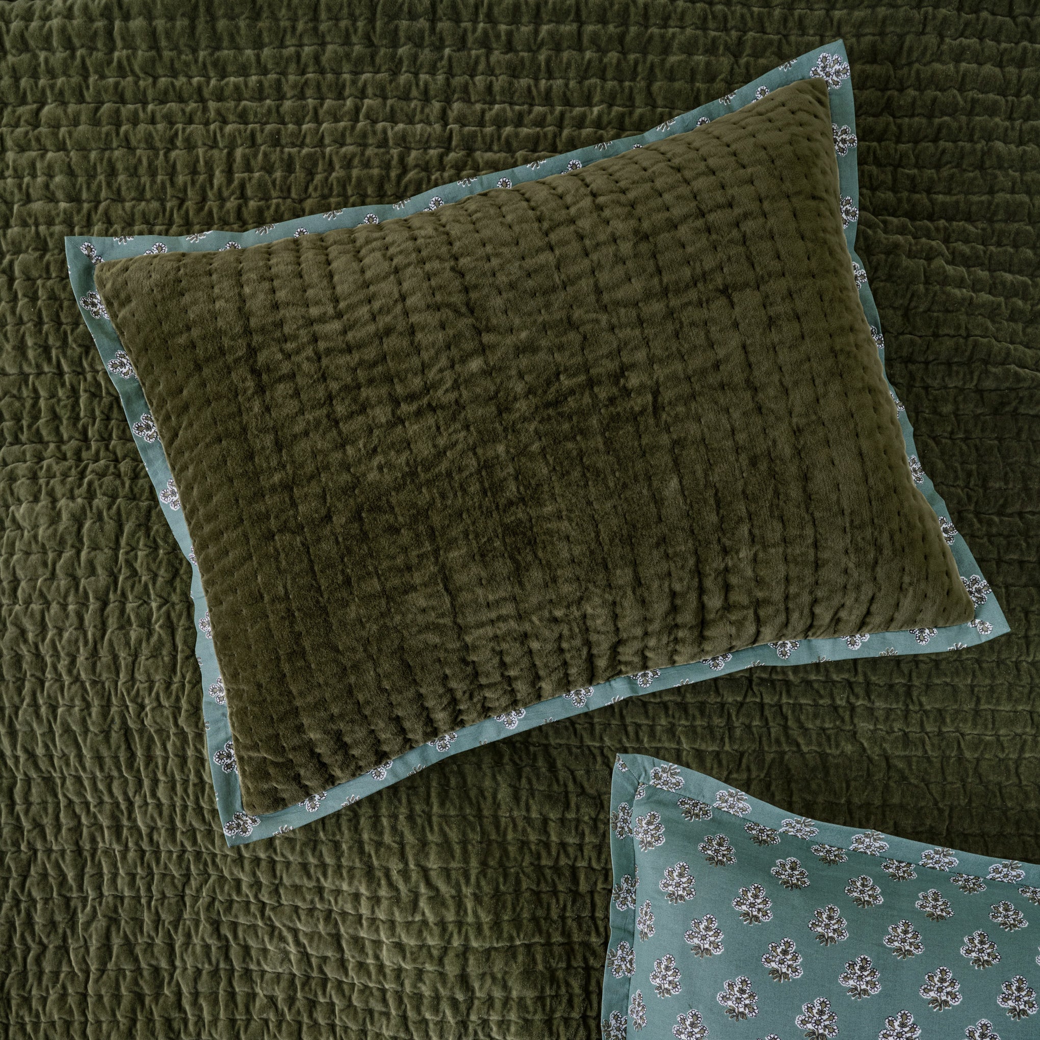 Standard Audrey Velvet Block Print Sham - Winter Moss