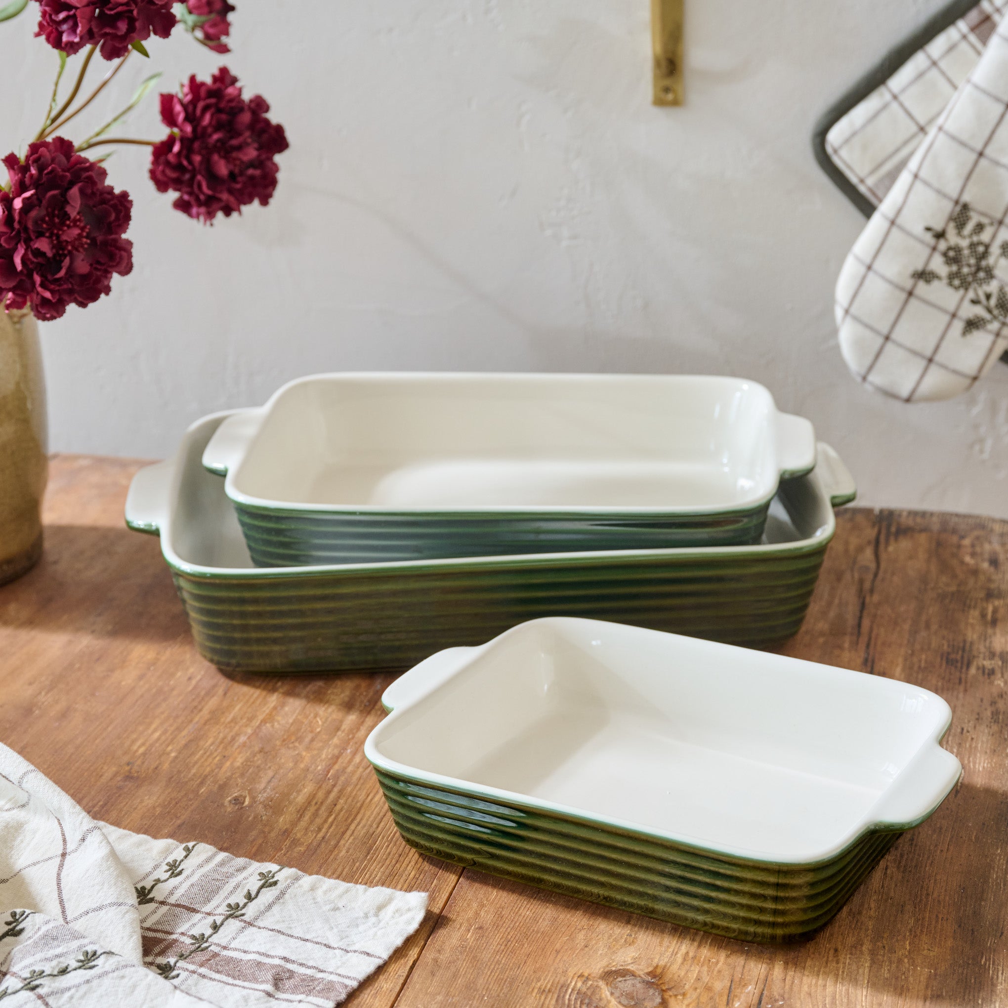 The Cottage Collection Forest Green Baking Dish Set of Three