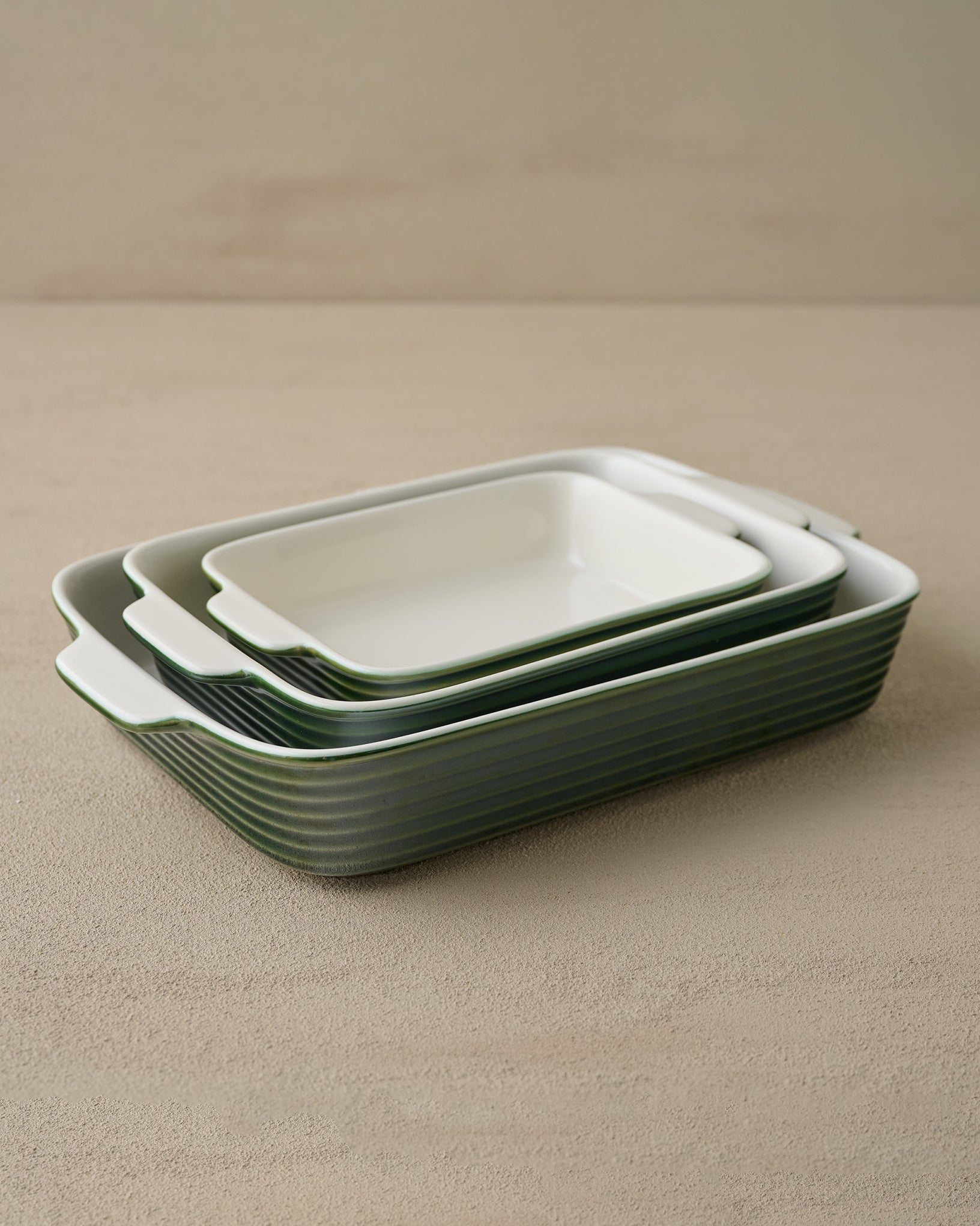 The Cottage Collection Forest Green Baking Dish Set of Three nested
