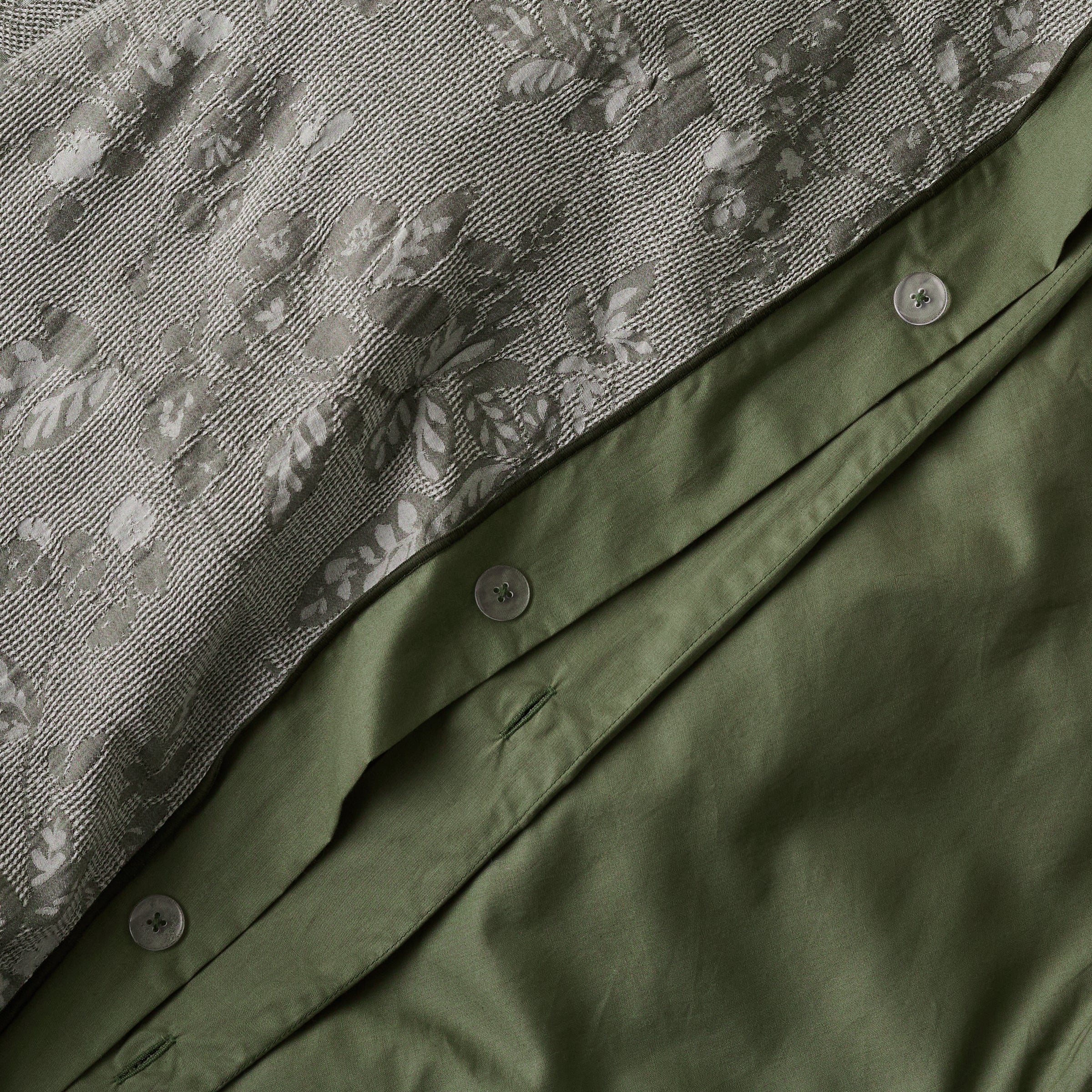 Willow Floral Jacquard Duvet Cover button closure up close