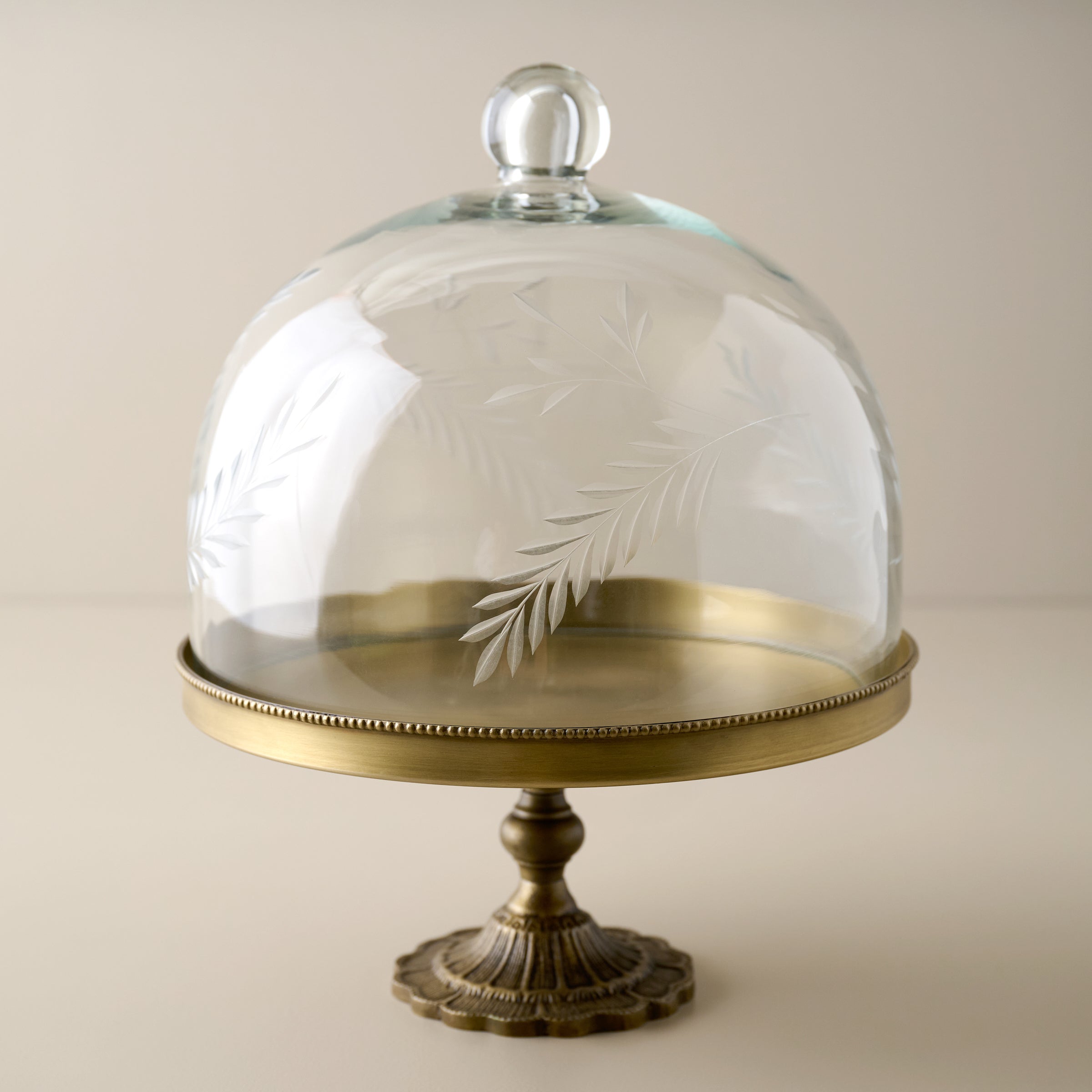 Marlowe Etched Glass + Brass Cake Stand
