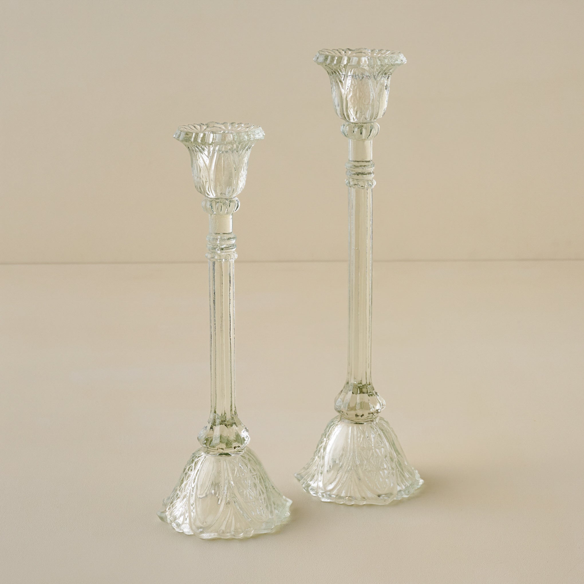 Elsa Antique-Inspired Glass Taper Holders