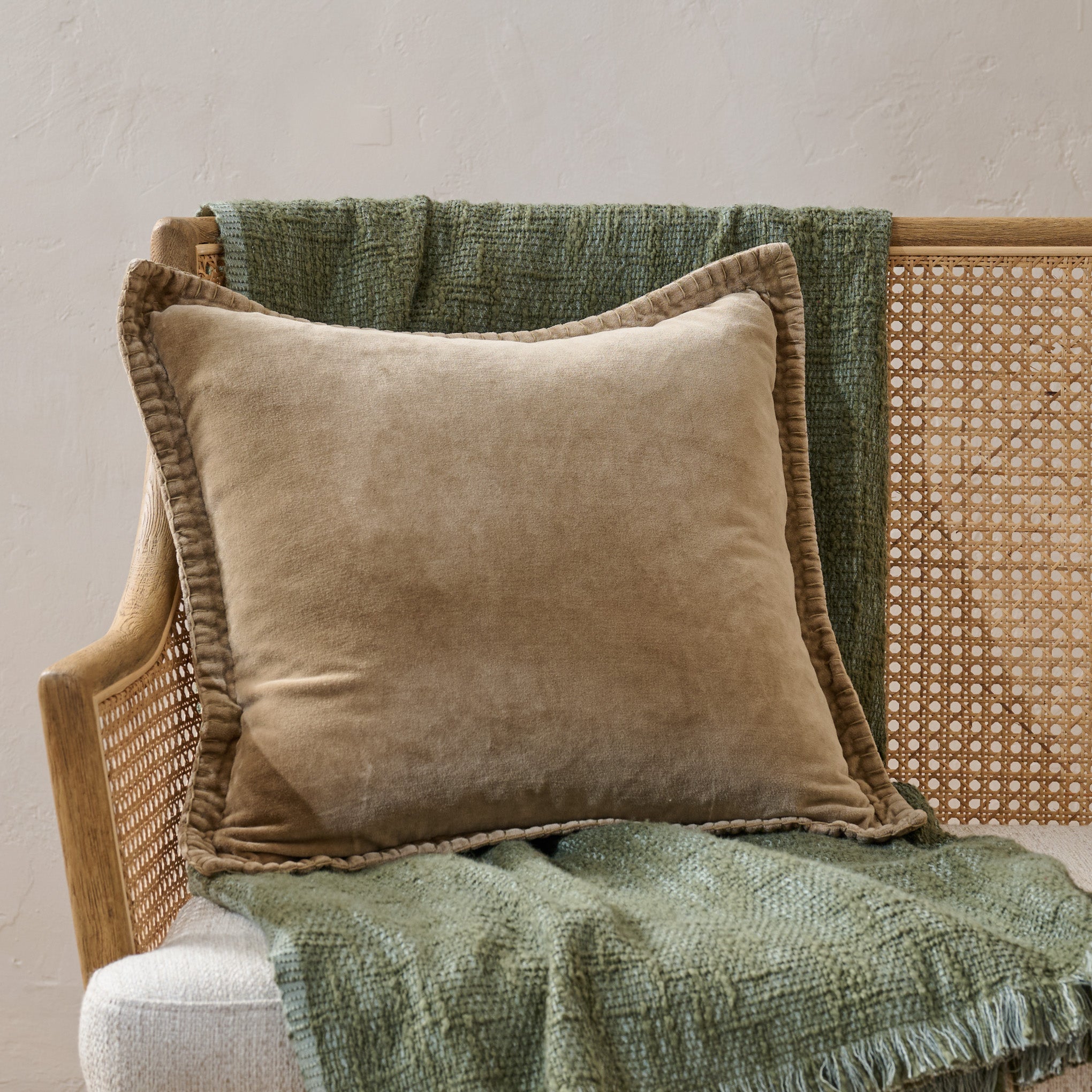 Townes Grey Pillow shown on bench