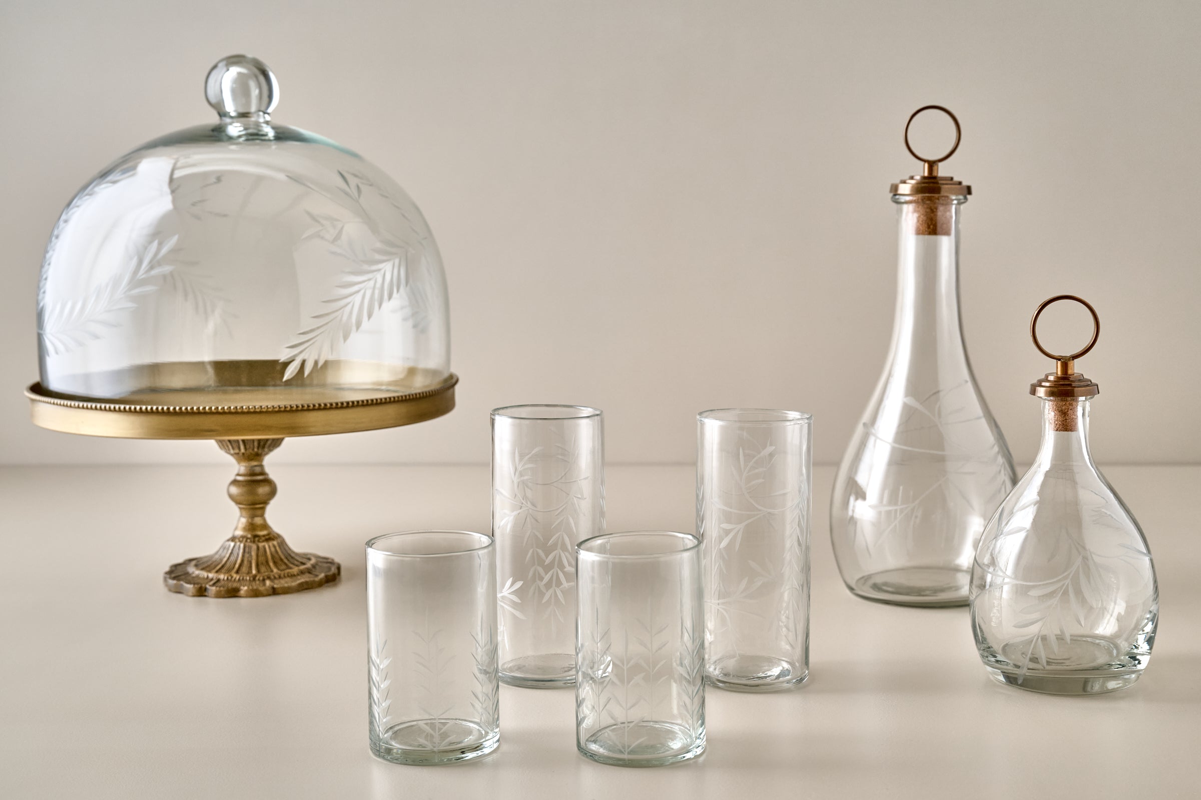 Marlowe Etched Glass + Brass Cake Stand