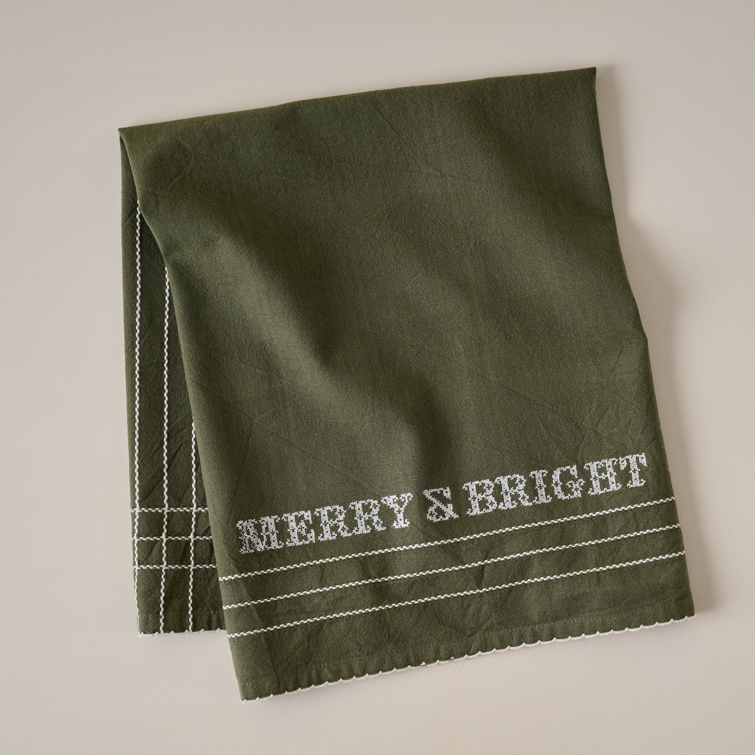Merry & Bright Embroidered Tea Towel