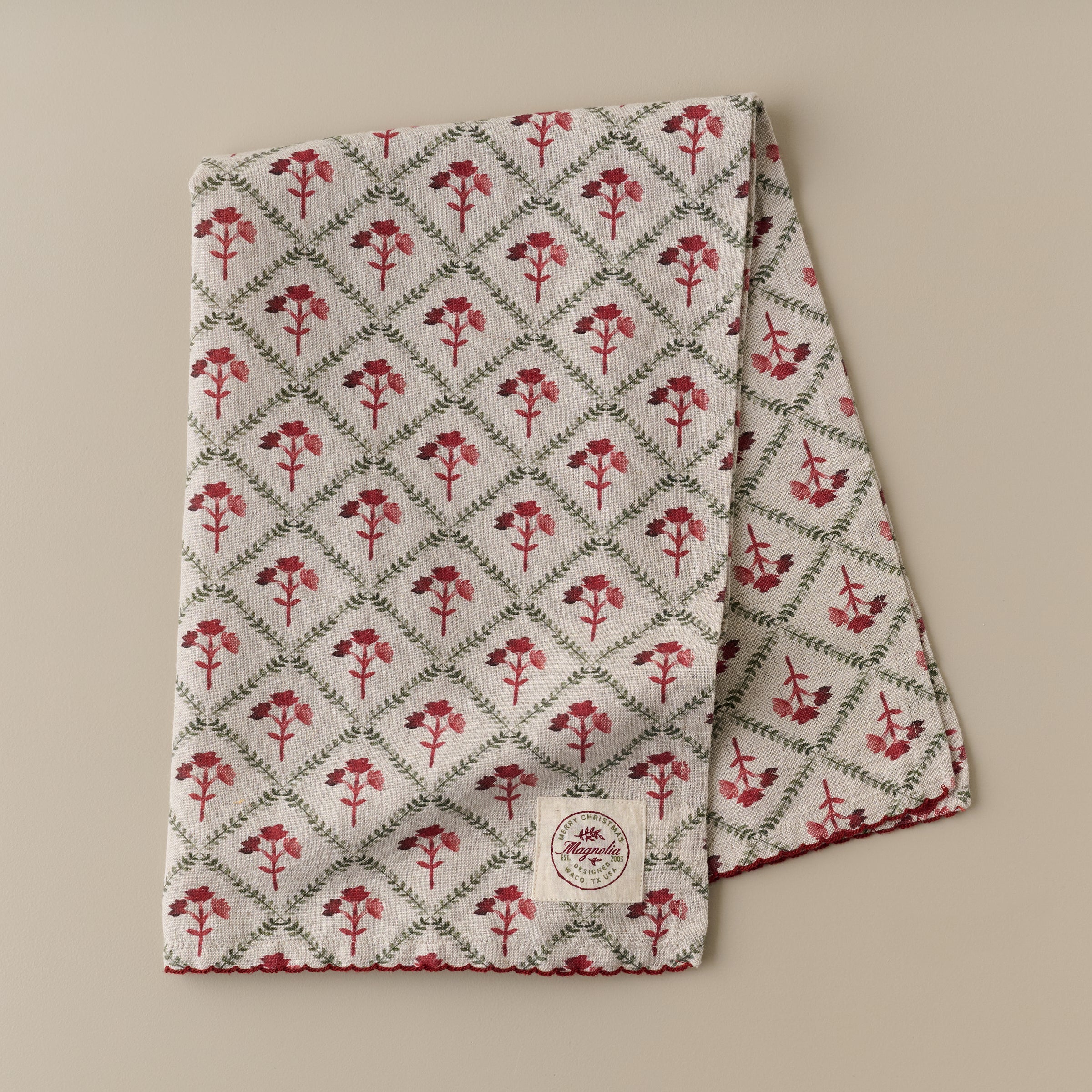 Magnoliass Holiday Block Print Tea Towel