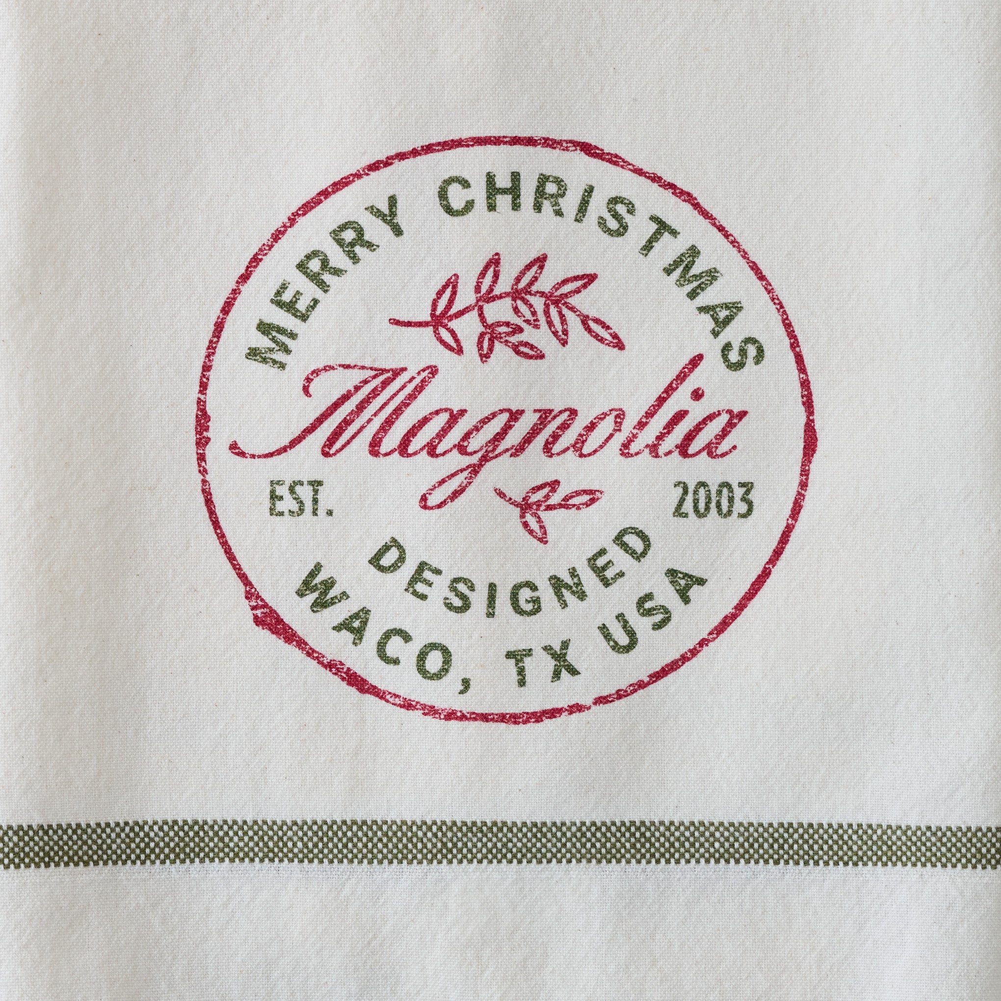 Magnoliass Merry Christmas Tea Towel up close