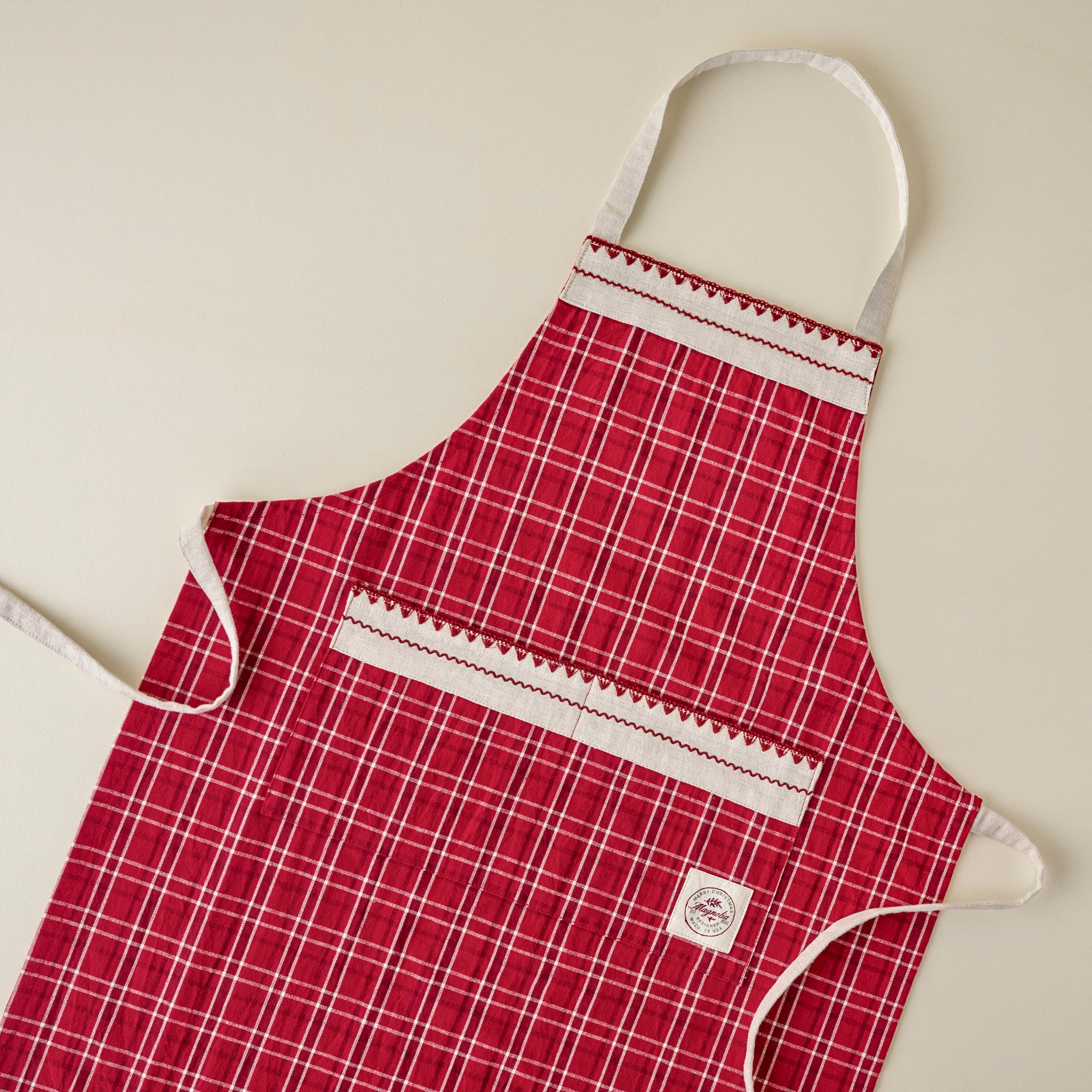 Magnoliass Vintage Red Plaid Embroidered Apron