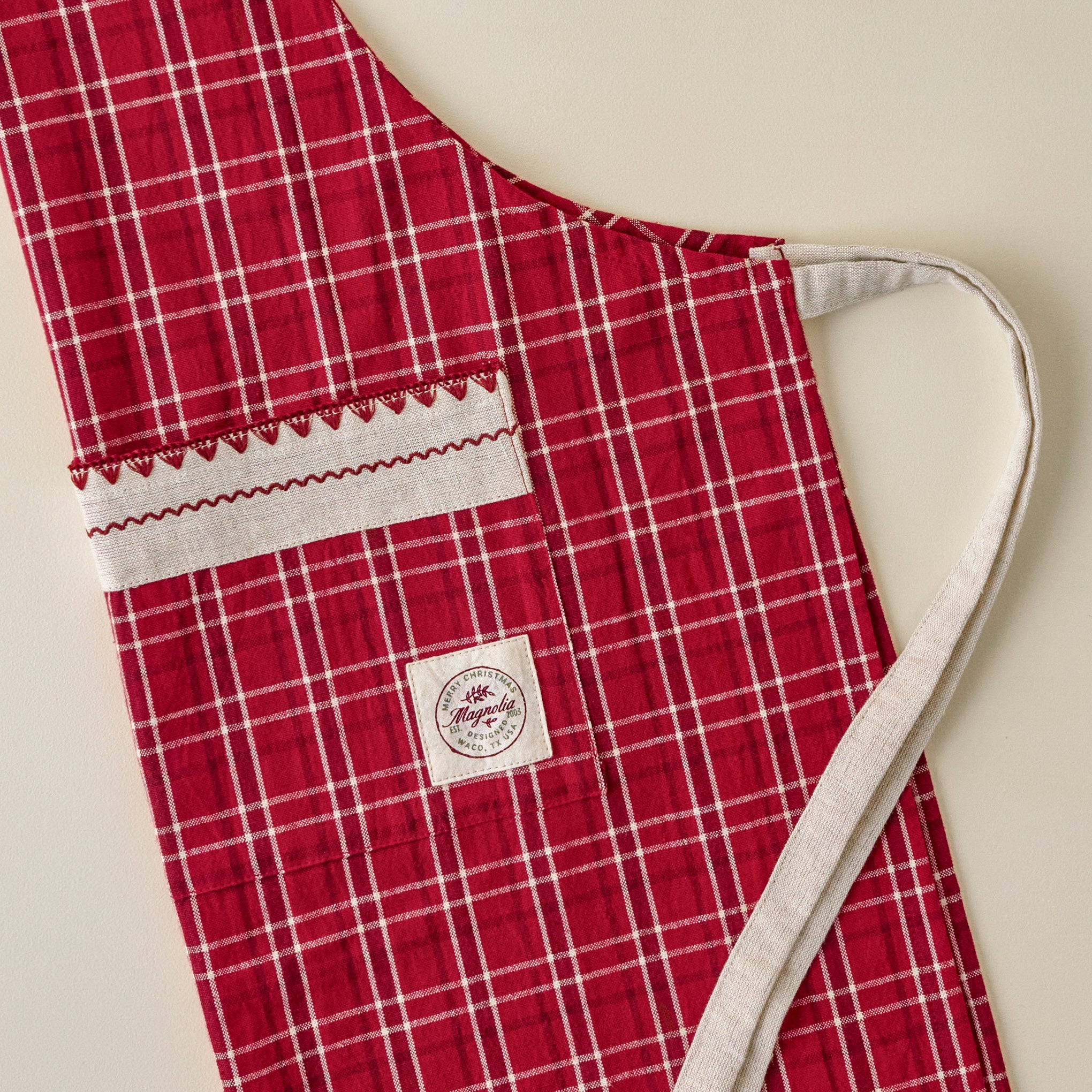 Magnoliass Vintage Red Plaid Embroidered Apron