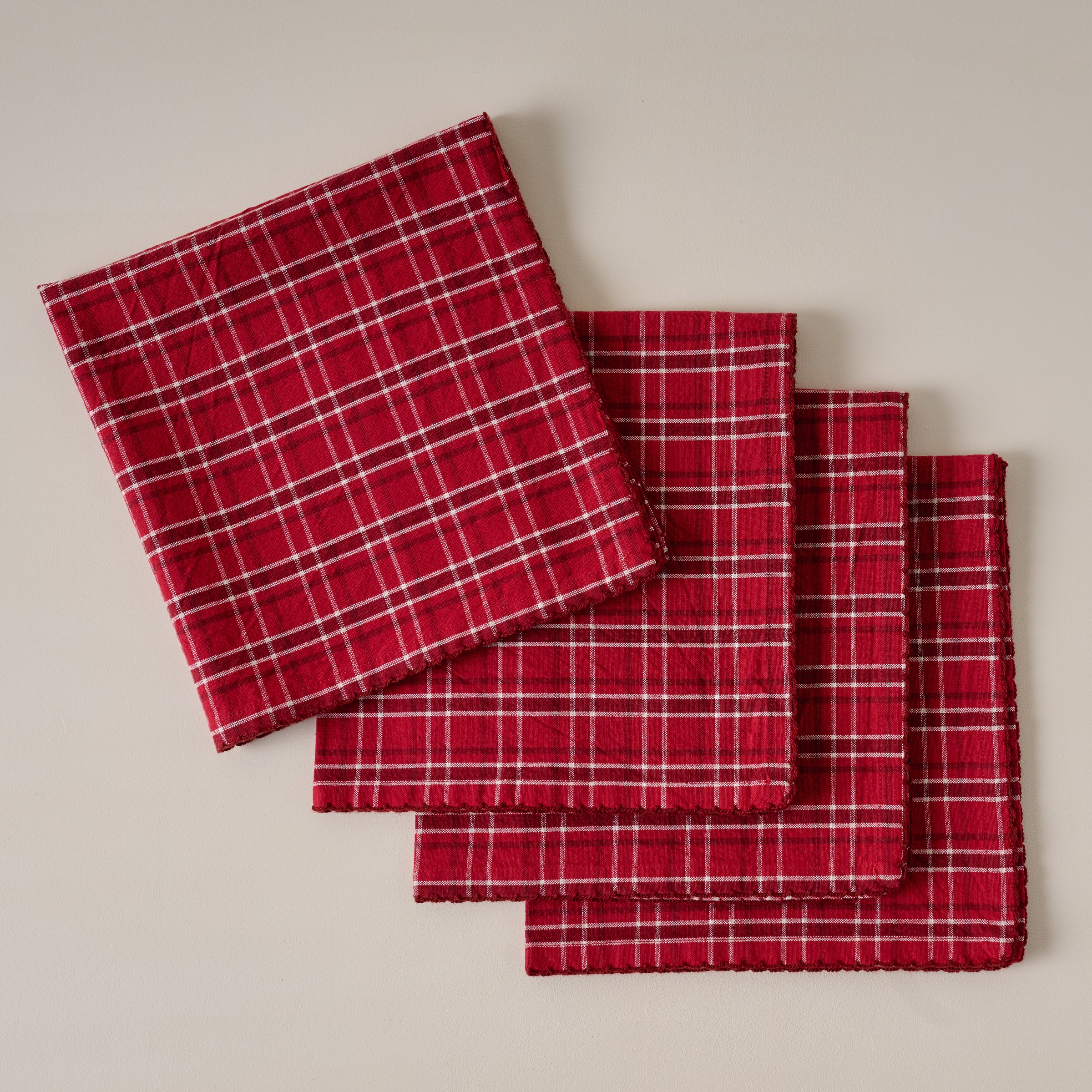 Magnoliass Red Plaid Napkin Set of Four