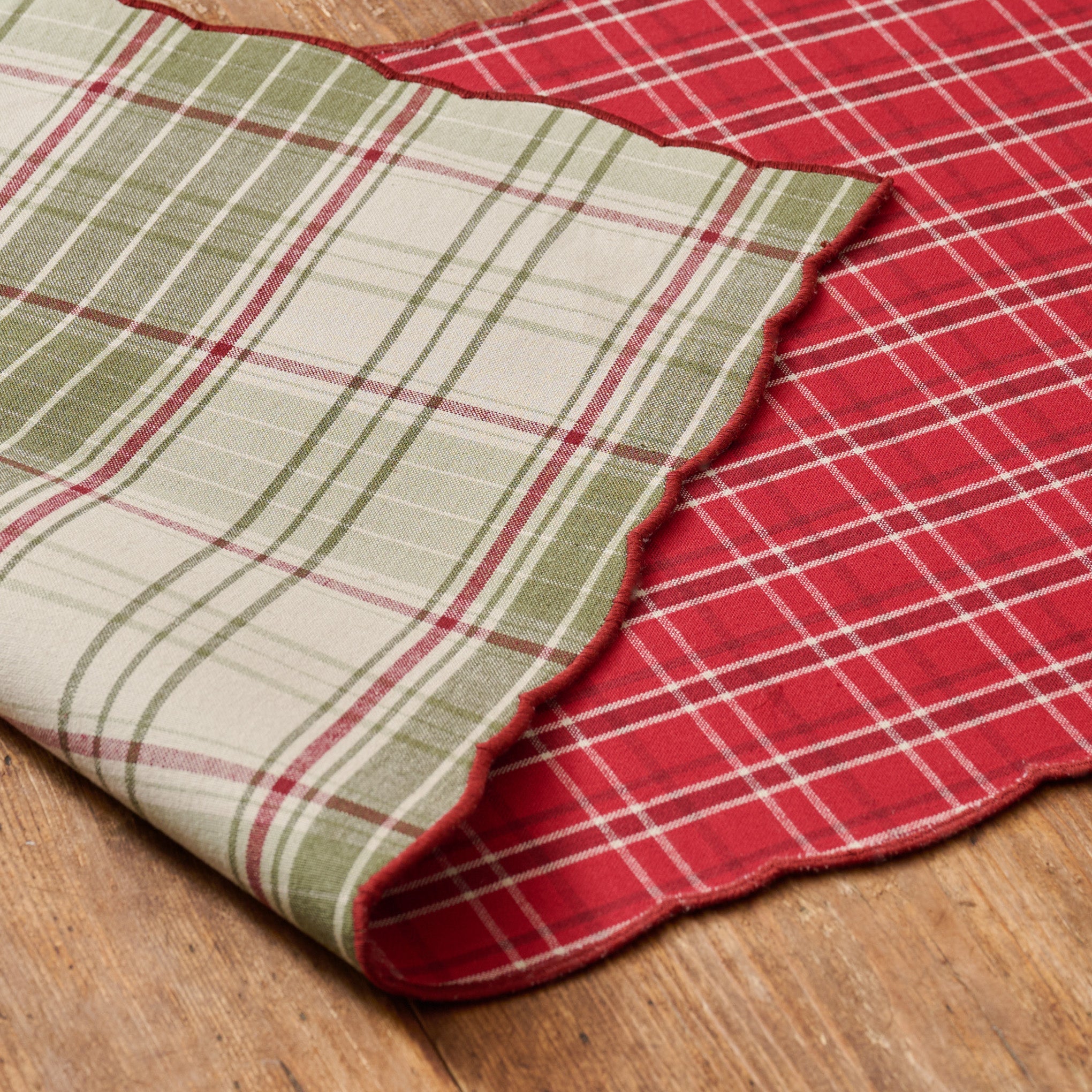 Magnoliass Festive Plaid Reversible Table Runner flipped to show both sides