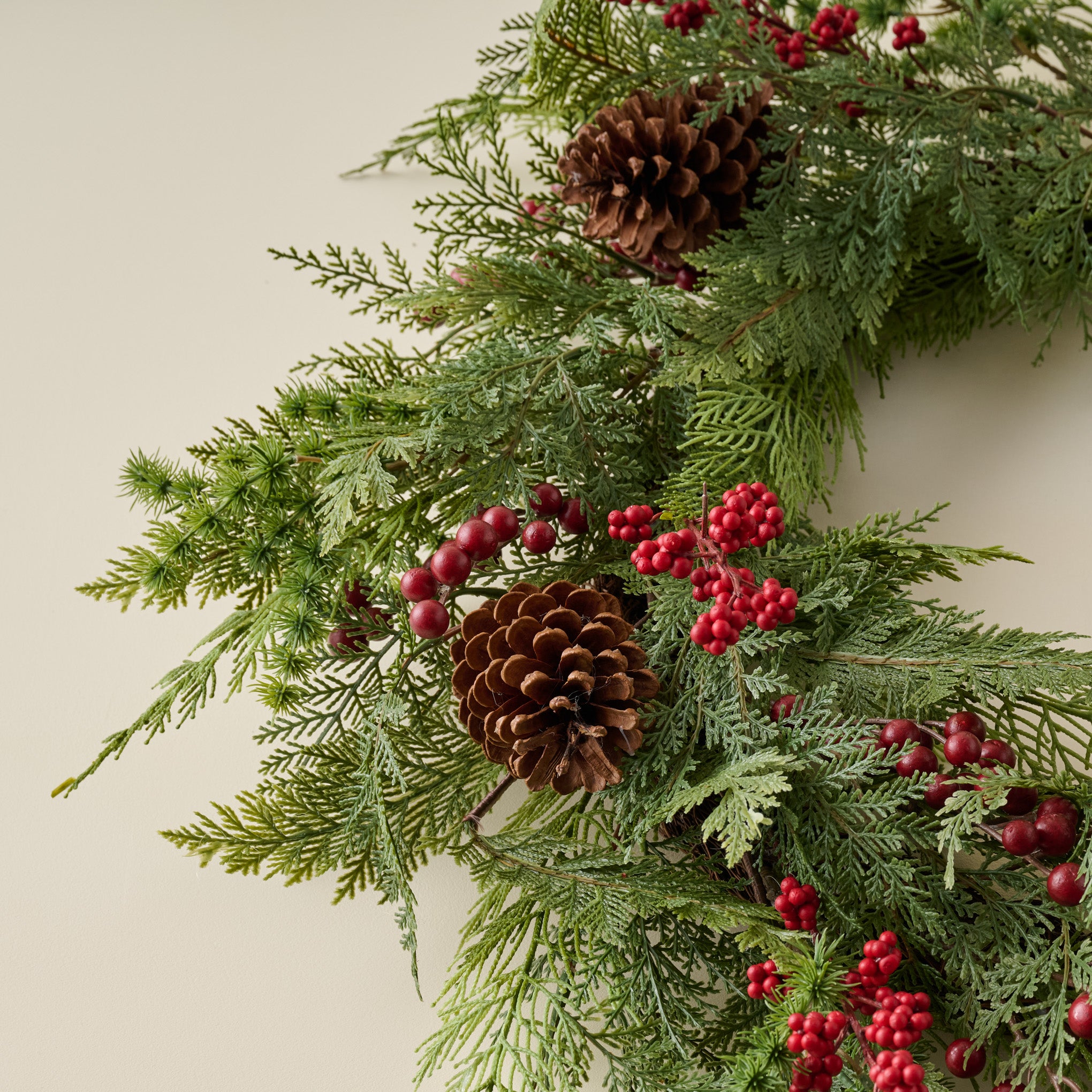 Real Touch Foraged Red Berry Pine Wreath up close
