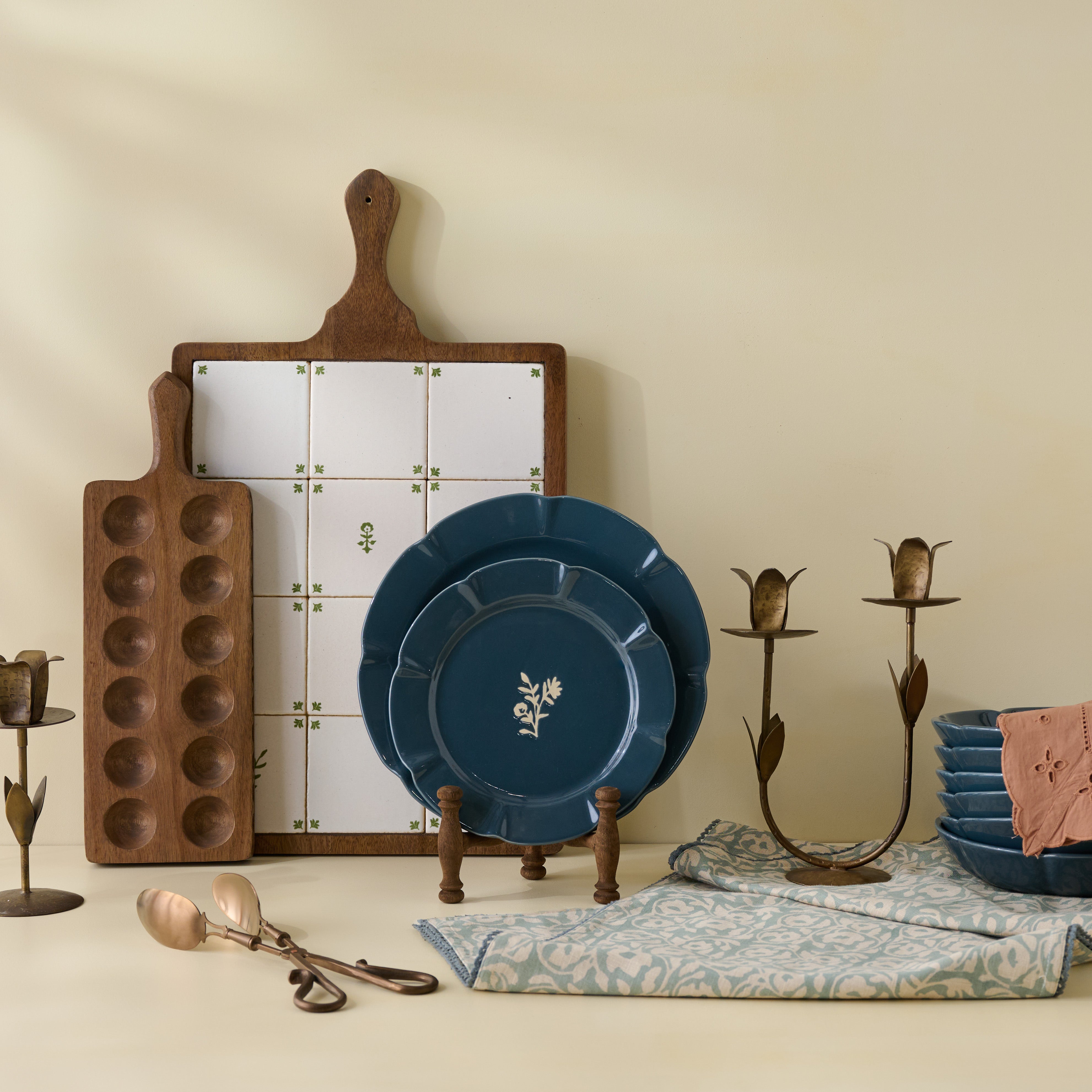 Navy Luna Plate (salad and dinner) featured with serveware and table linens