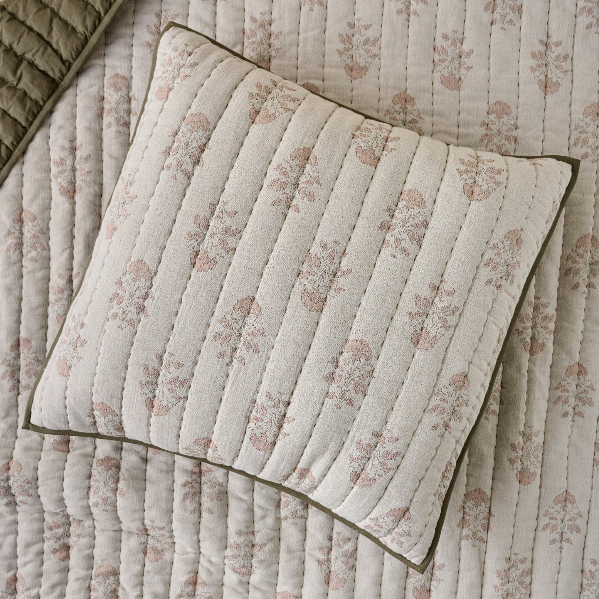 Floral Jacquard Kantha Quilted Sham