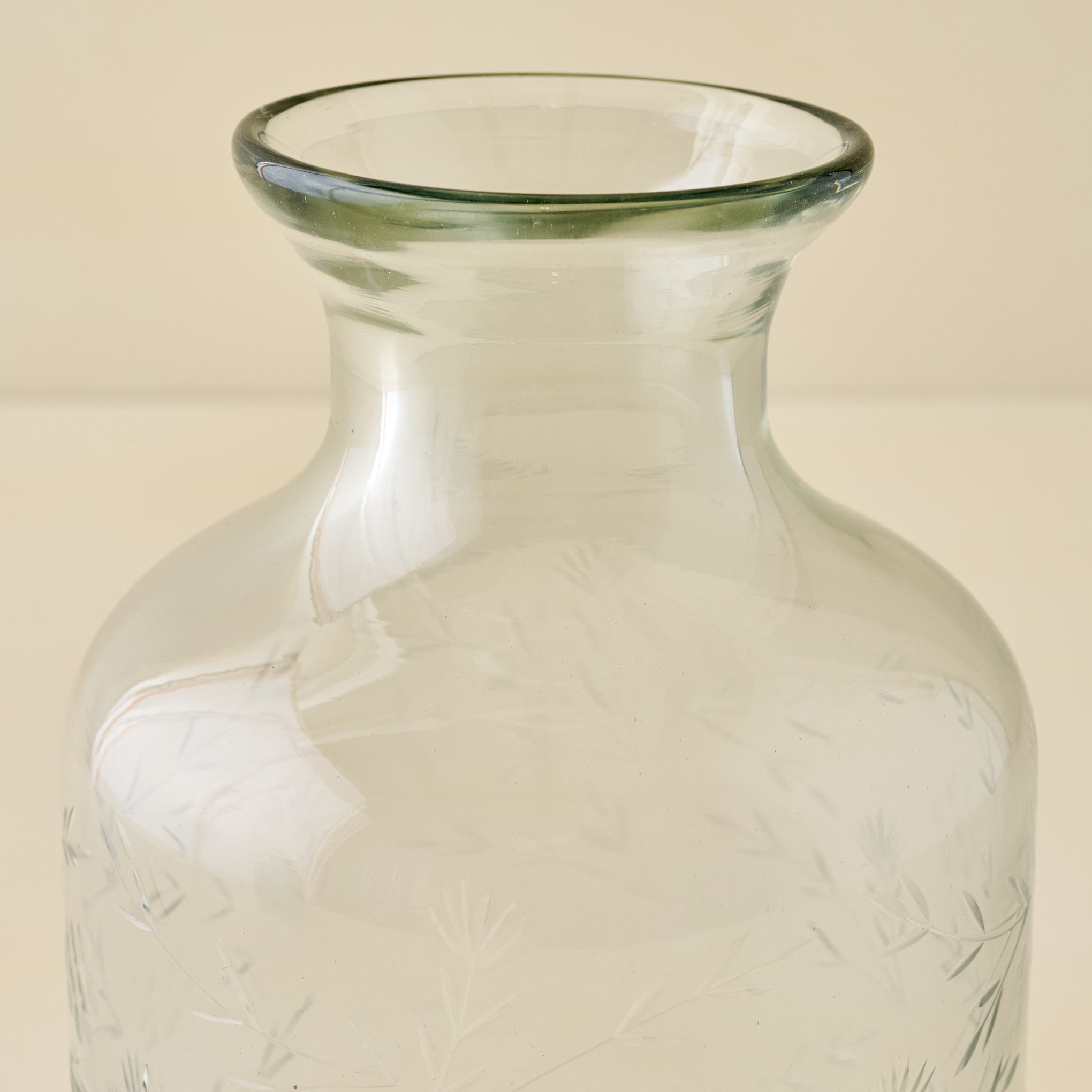 Mela Floral Etched Glass Vase close up view