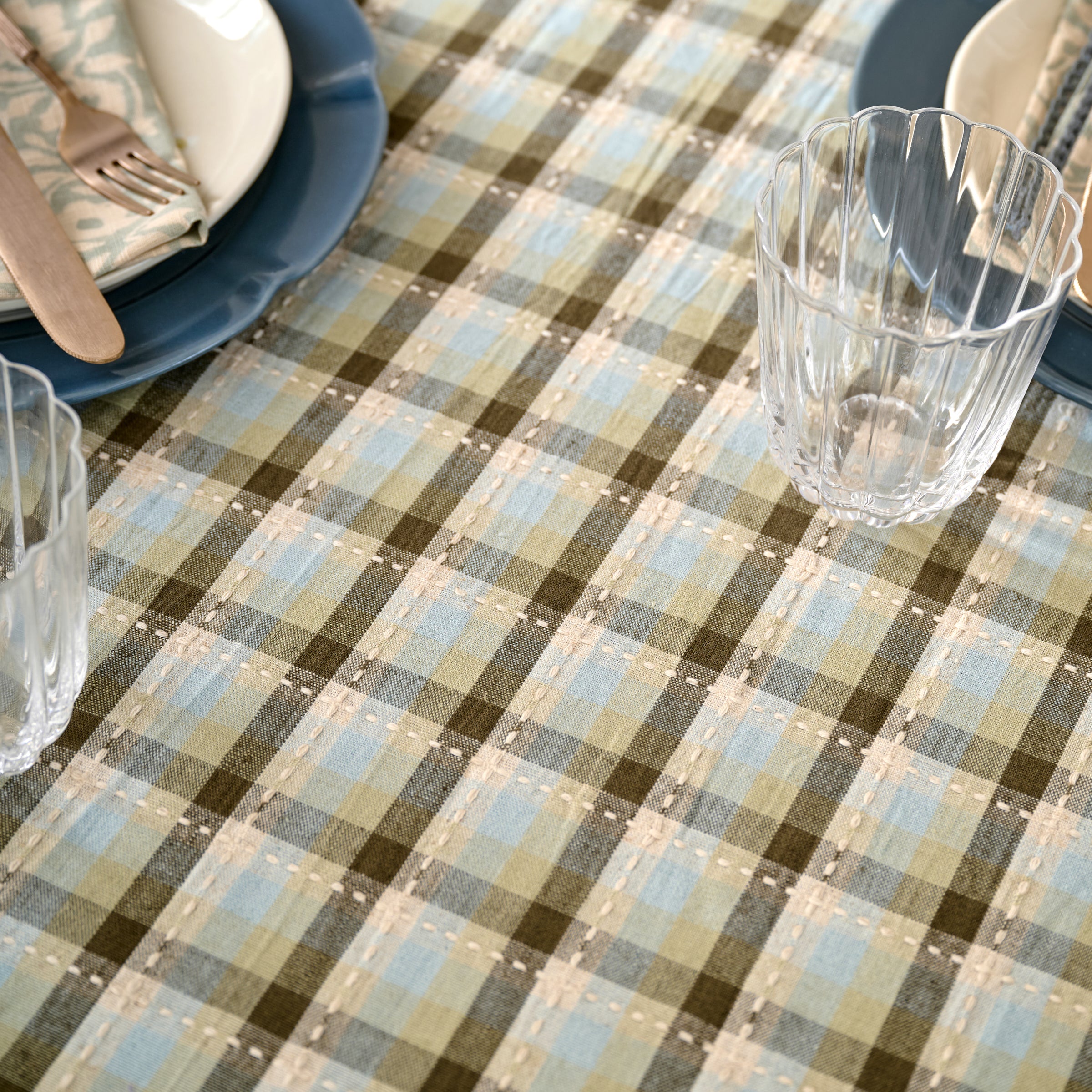 Olive Stone Round Tablecloth close up view