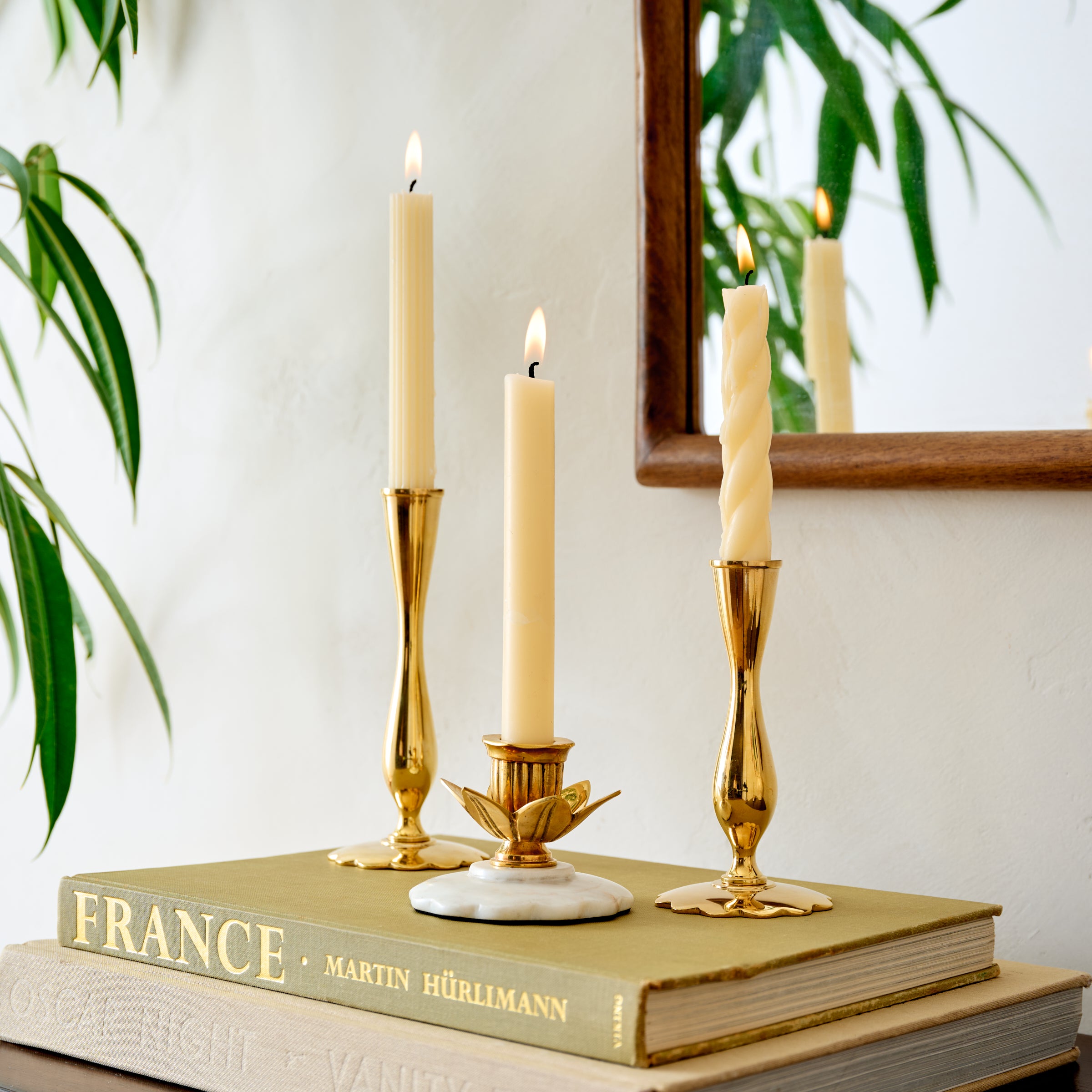 Marble and Brass Tulip Candleholder with tulip candleholders