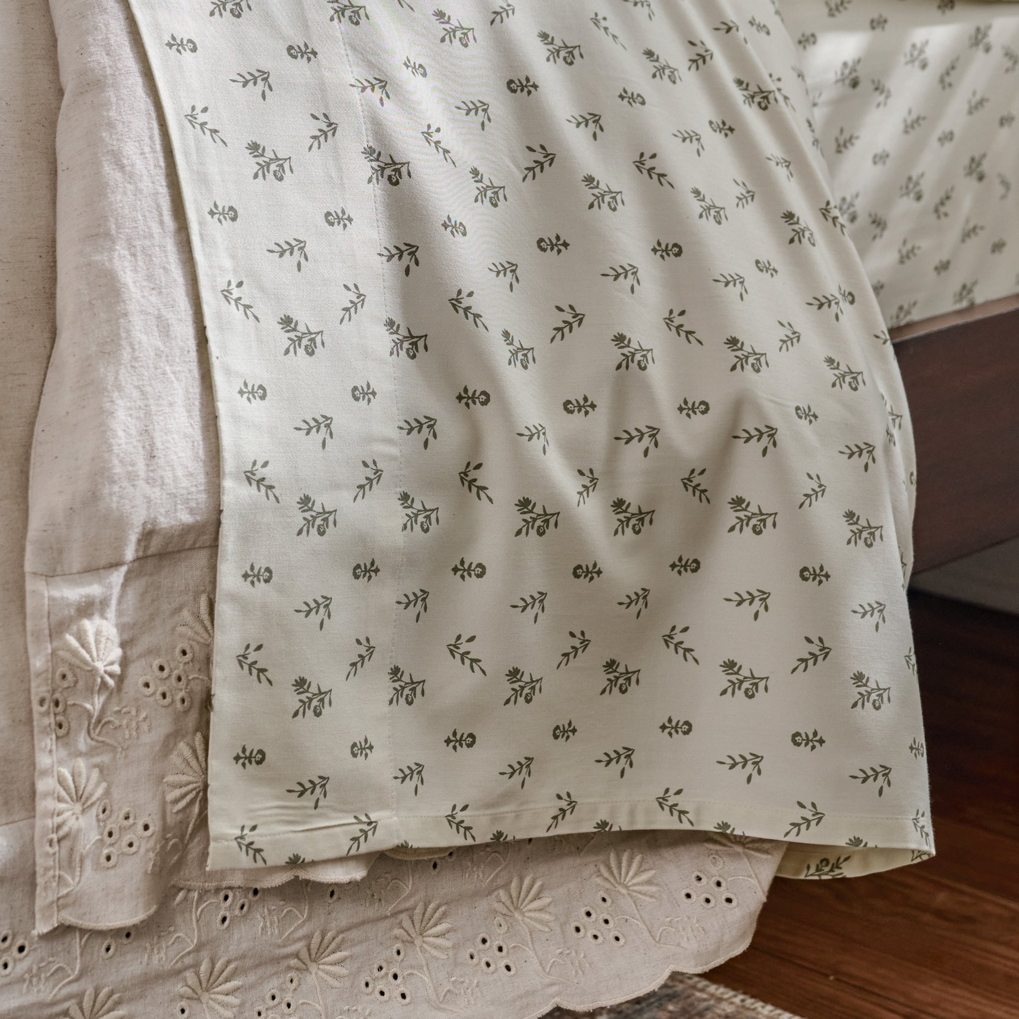 Marjorie Printed Sheet Set folded over on bed