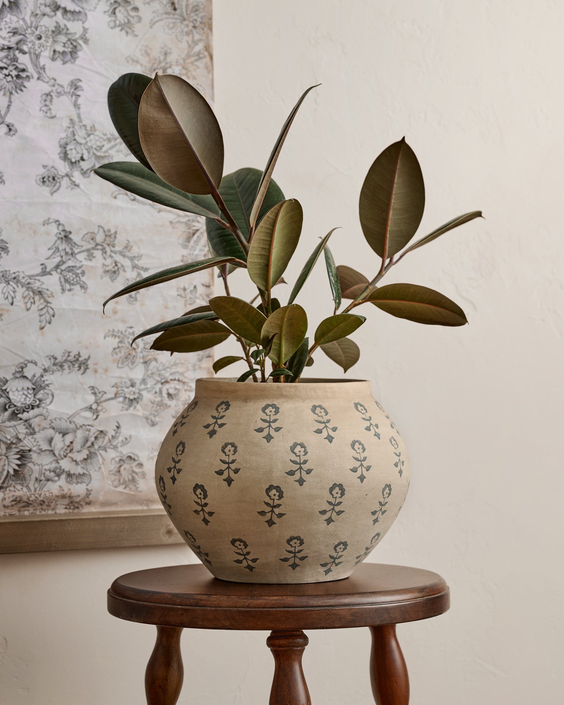 Merritt Block Print Vase (small) paired with potted plant