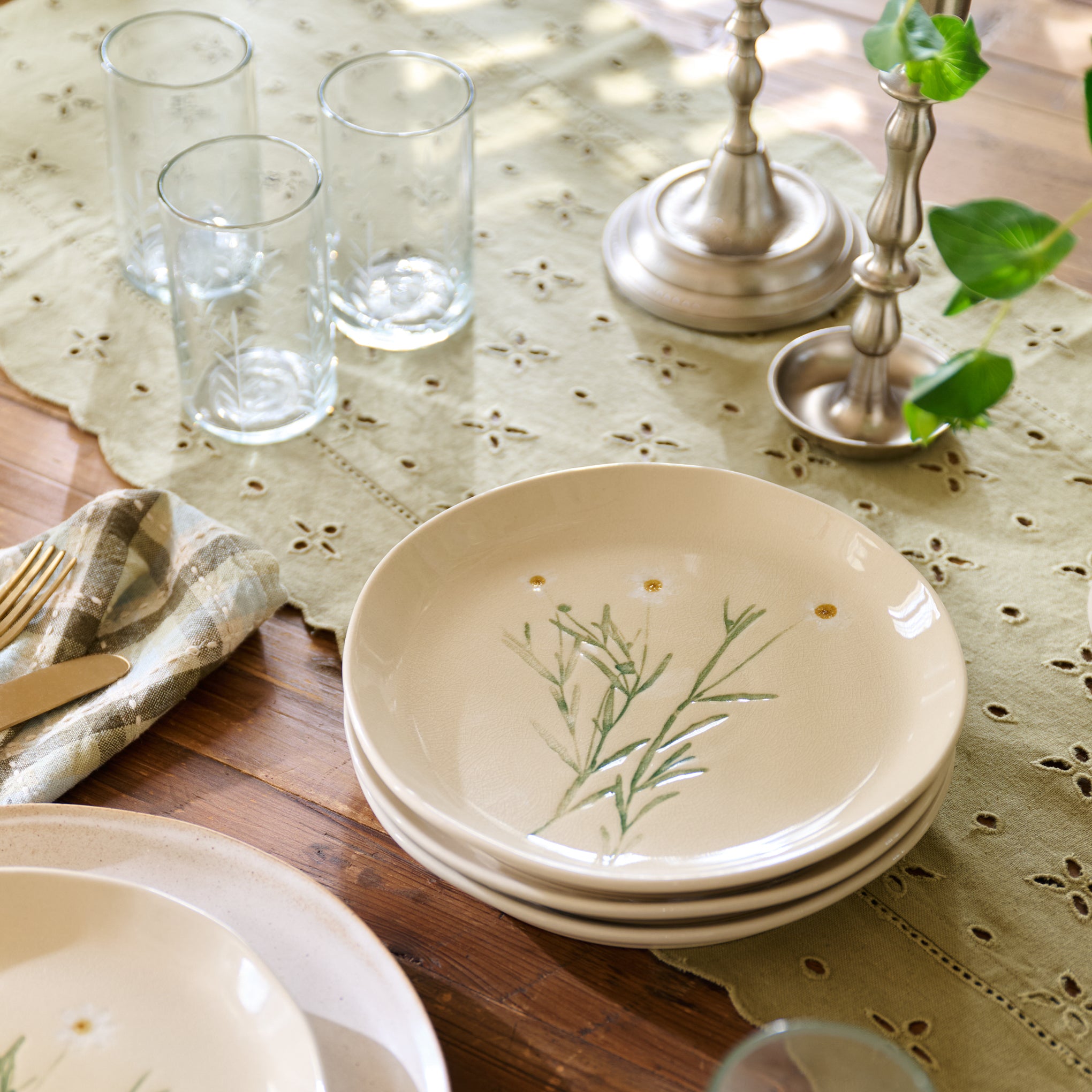 Jo's Pressed Floral Dessert Plate Set of Four featured on tablescape