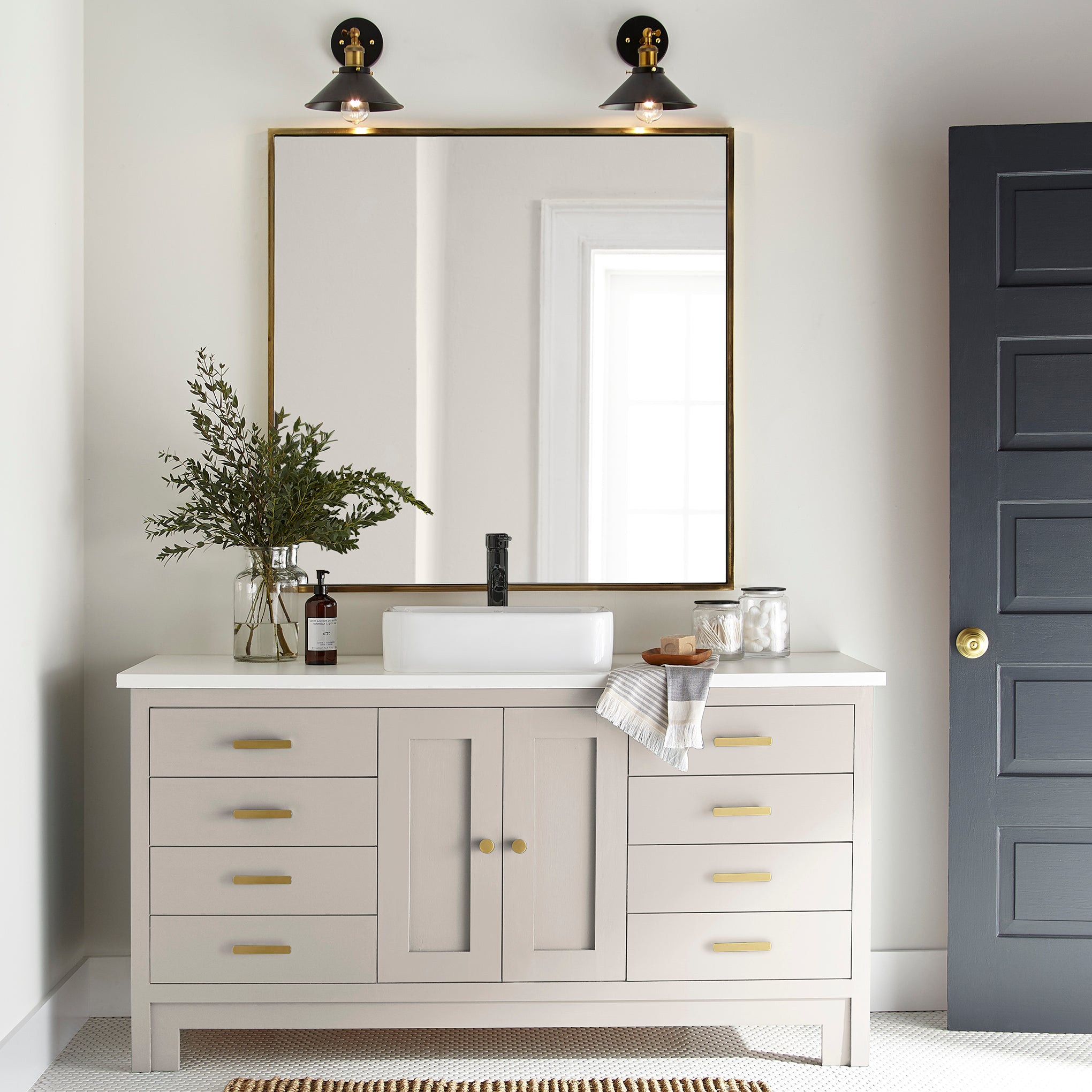 ivory with pink undertones paint named antique rose shown painted on bathroom cabinet