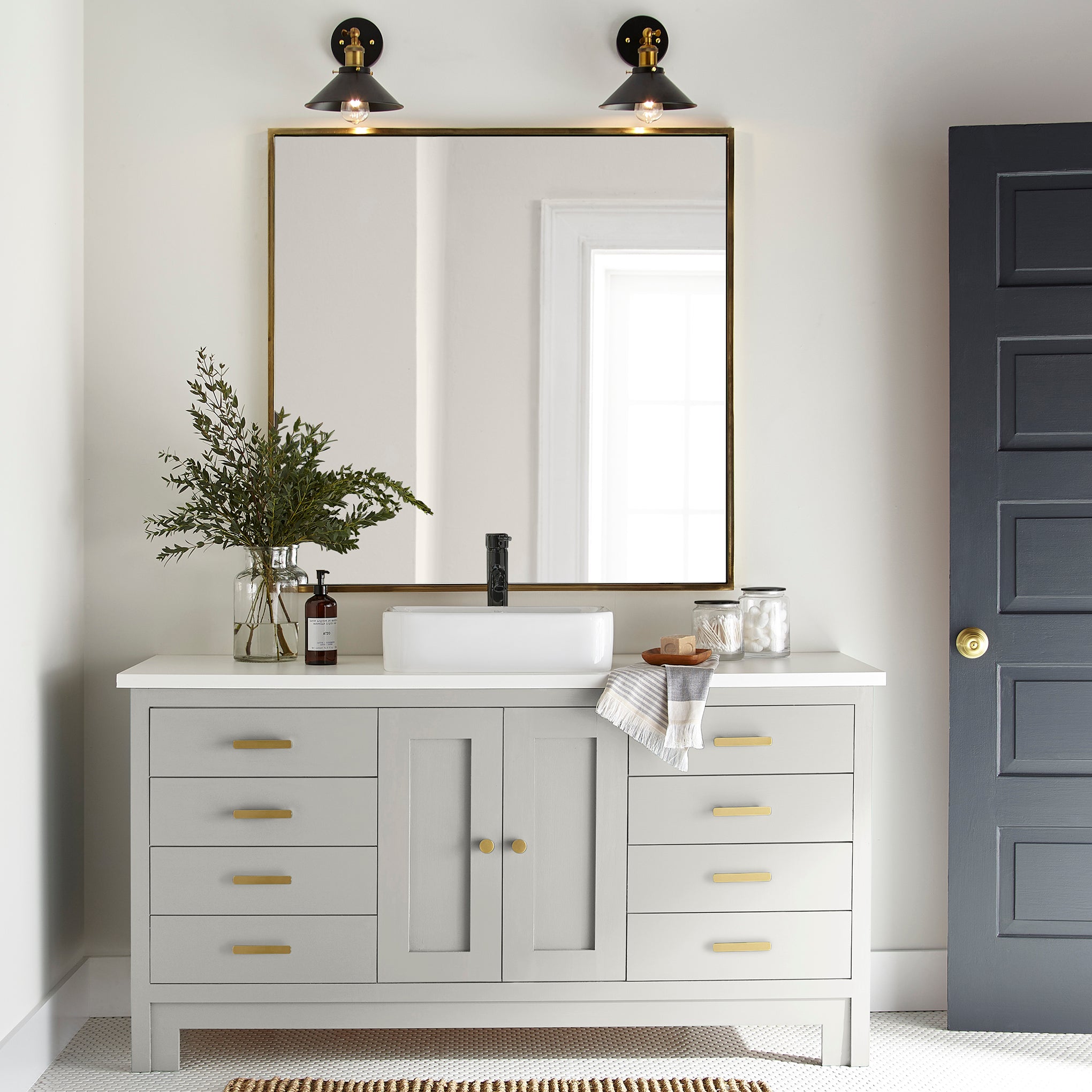 creamy off-white paint  named shiplap shown painted on bathroom cabinet