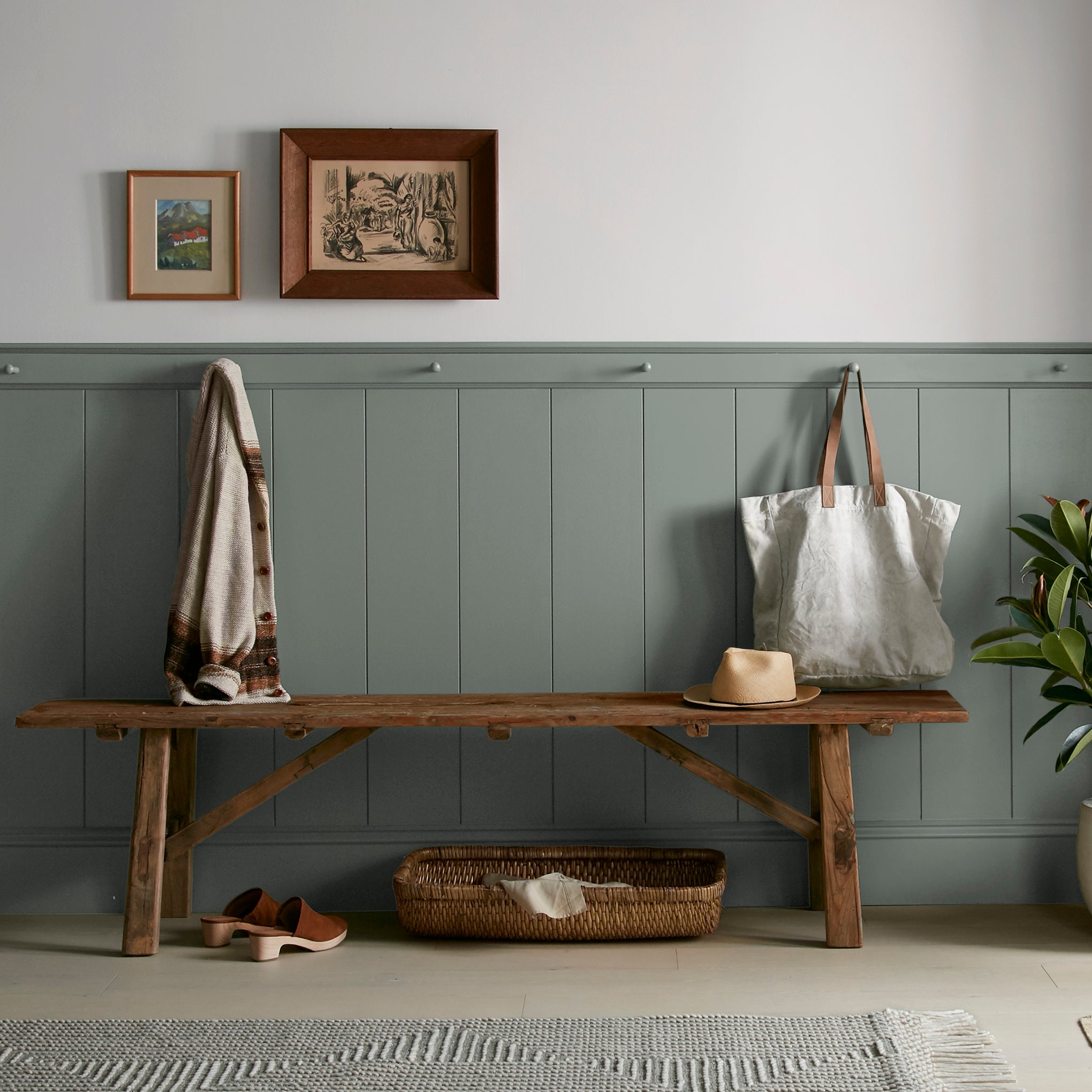 dark green-grey interior paint named luxe shown painted on entryway wall