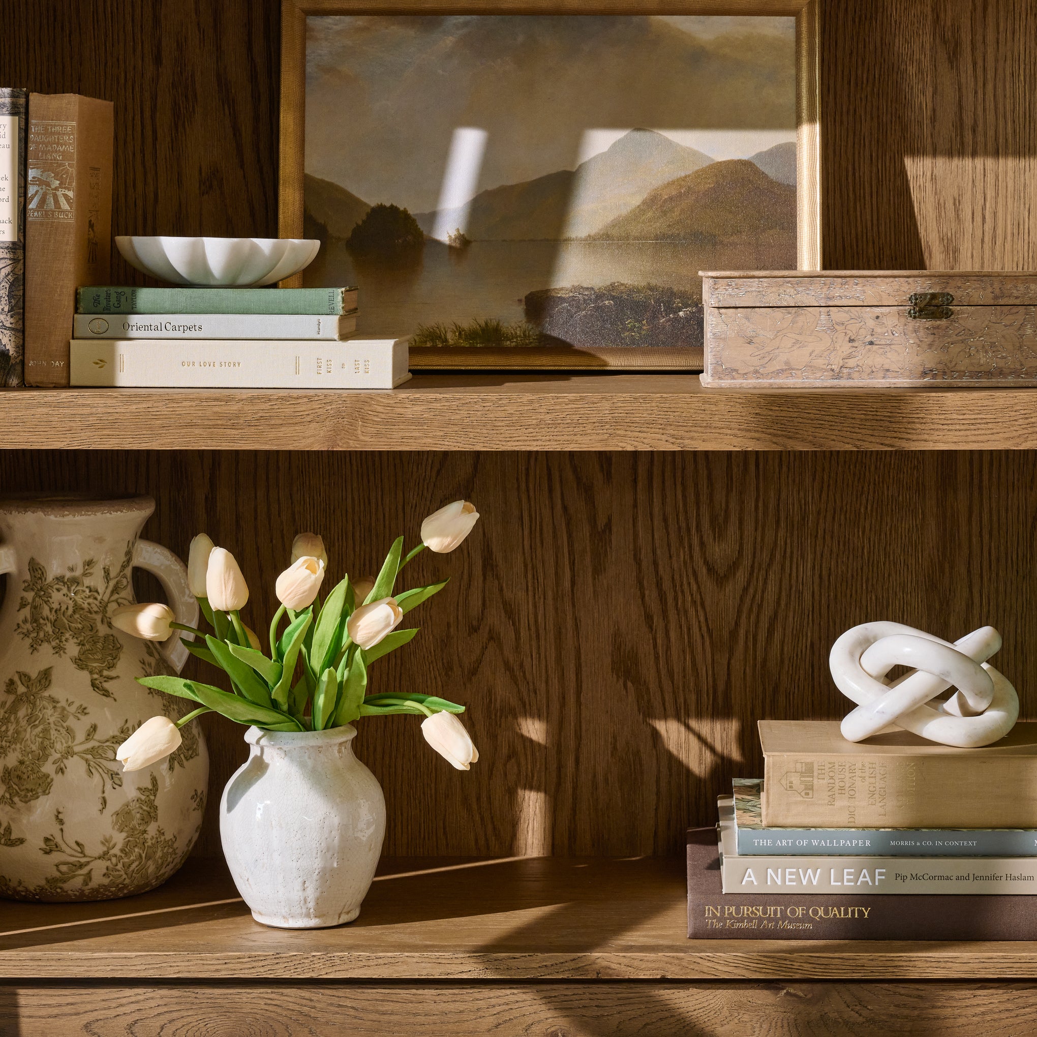 Corrie Loch landscape ii wall art on a shelf with other decorations 
