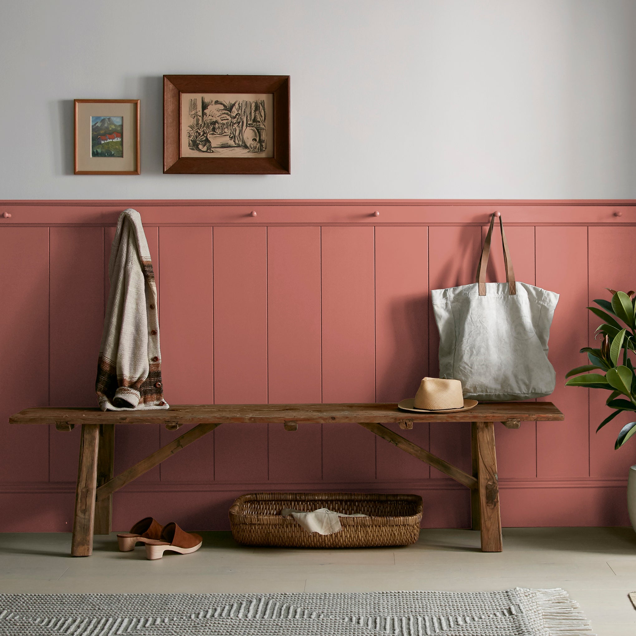 dark rust-red paint named home at last shown painted on entryway wall