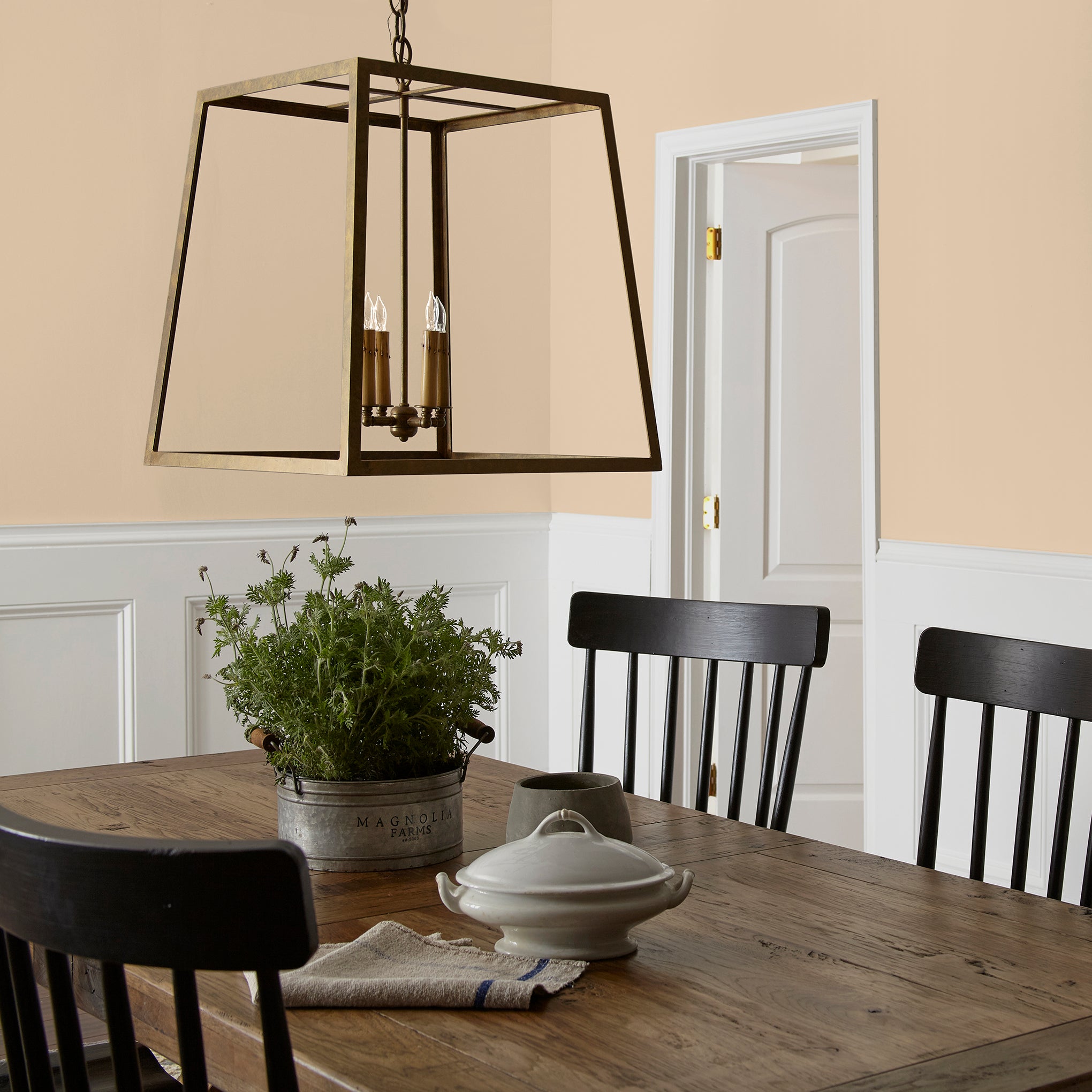pastel yellow-beige classic interior paint named ambient light shown painted on dining room wall