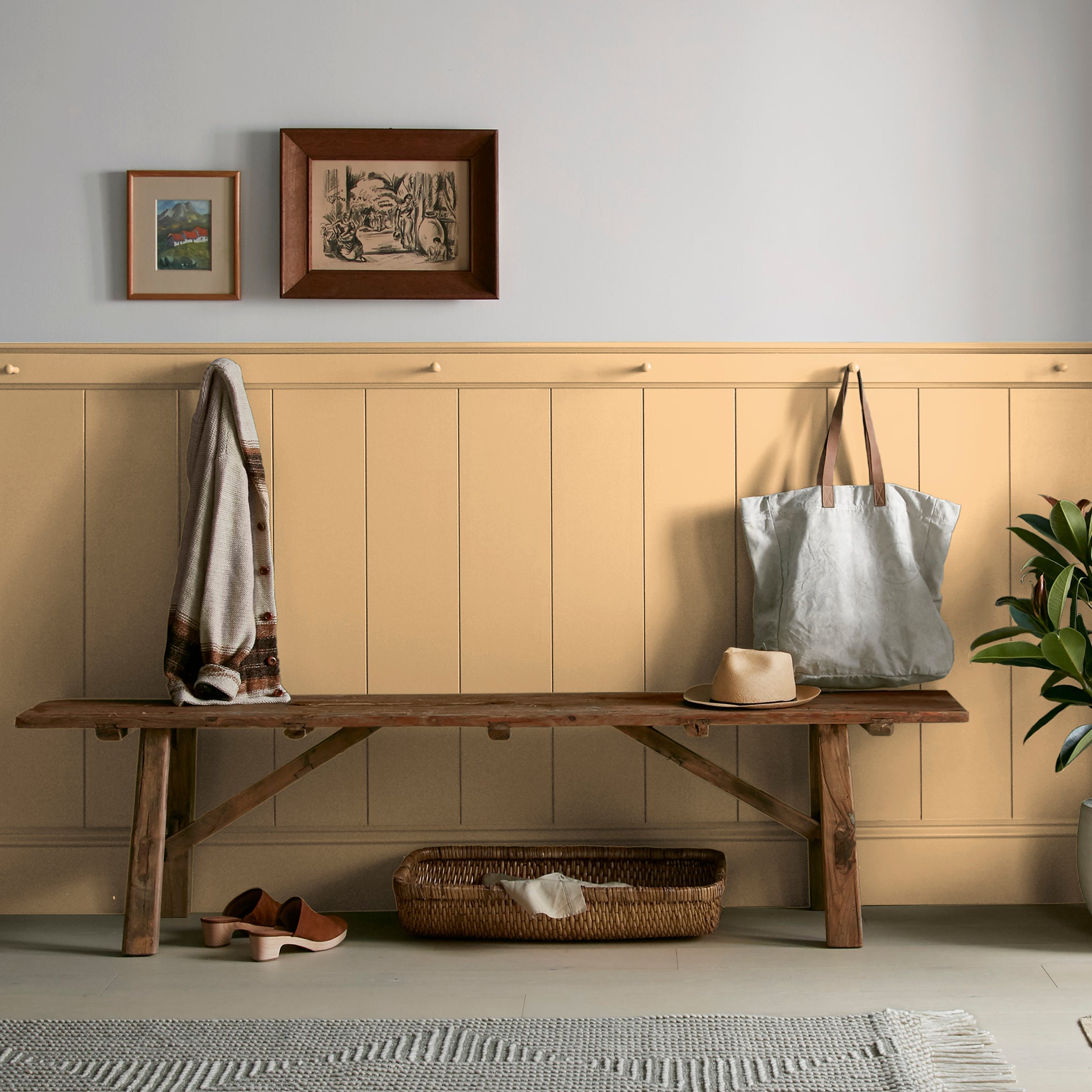 golden-yellow classic interior paint named amber shown painted on entryway wall