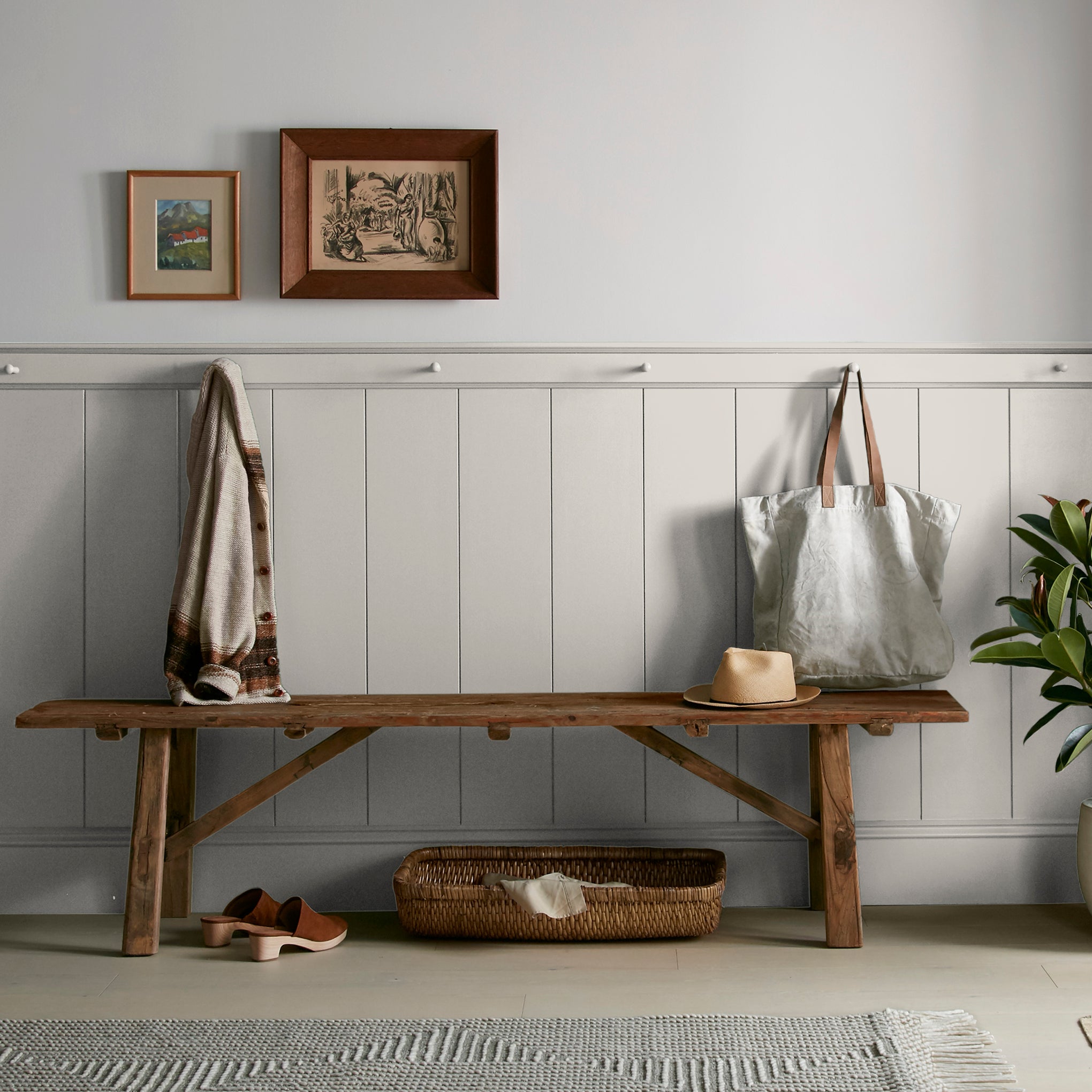 light grey-beige paint named yarn shown painted on entryway wall