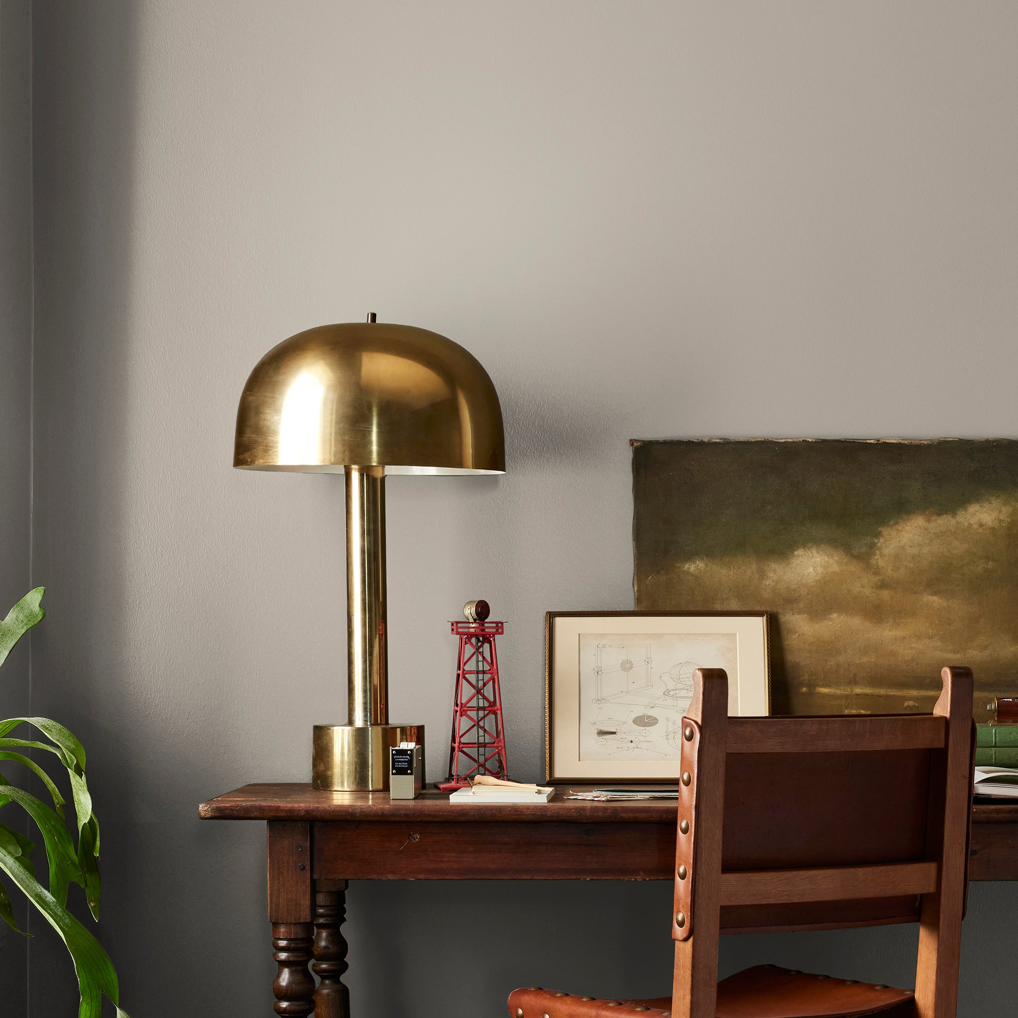 Cloudy hazel beige interior paint named quaint cottage shown painted on bedroom wall