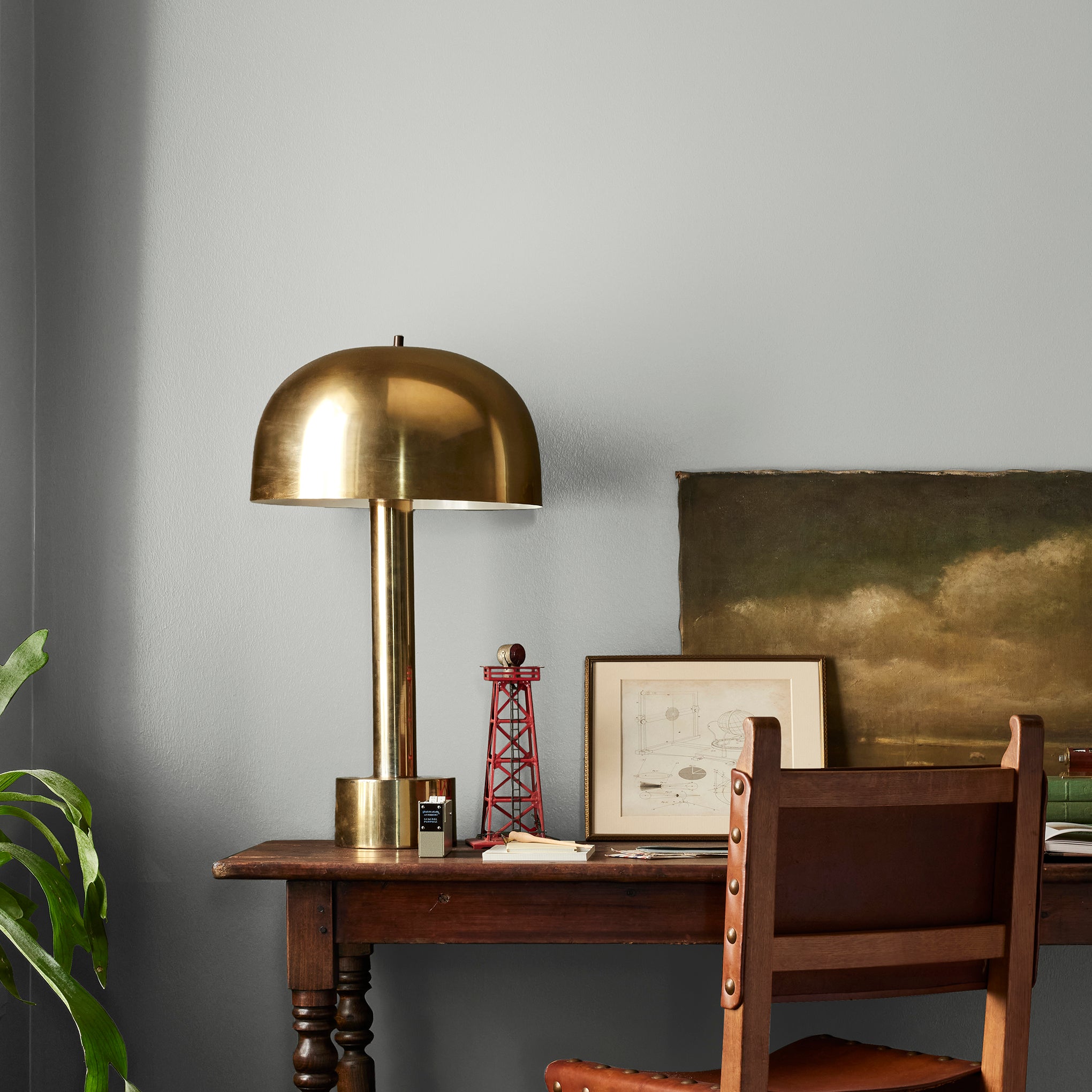 cool medium grey paint named day to day shown painted on bedroom wall
