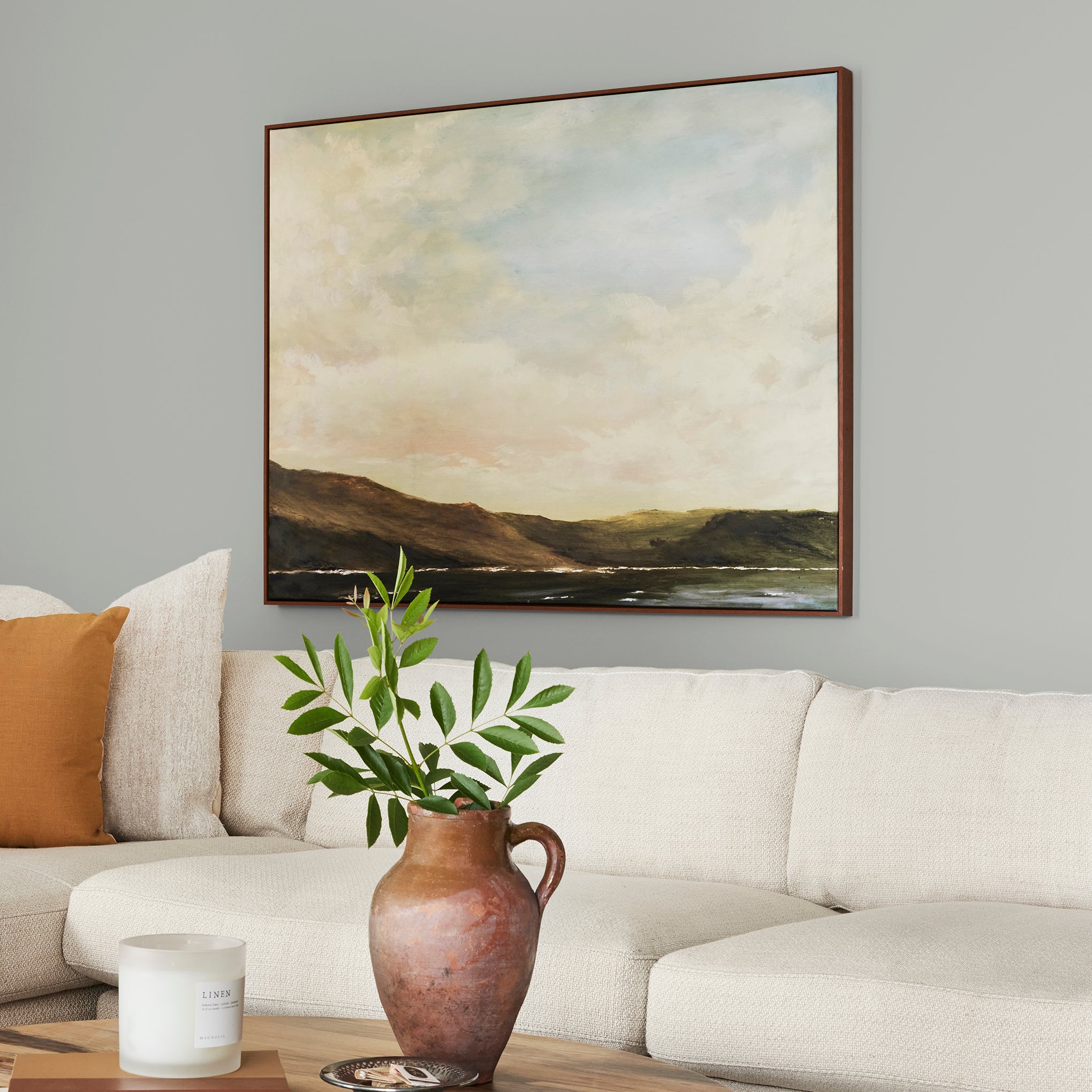 cool medium grey paint named day to day shown painted on living room wall