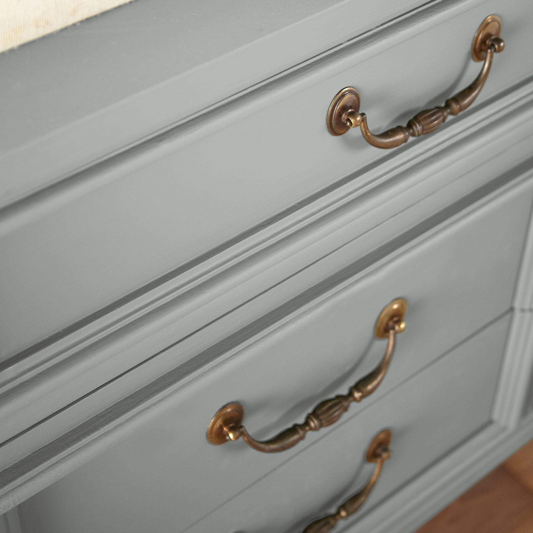 Warm charcoal gray door and cabinet paint named vintage weathervane shown painted on cabinet