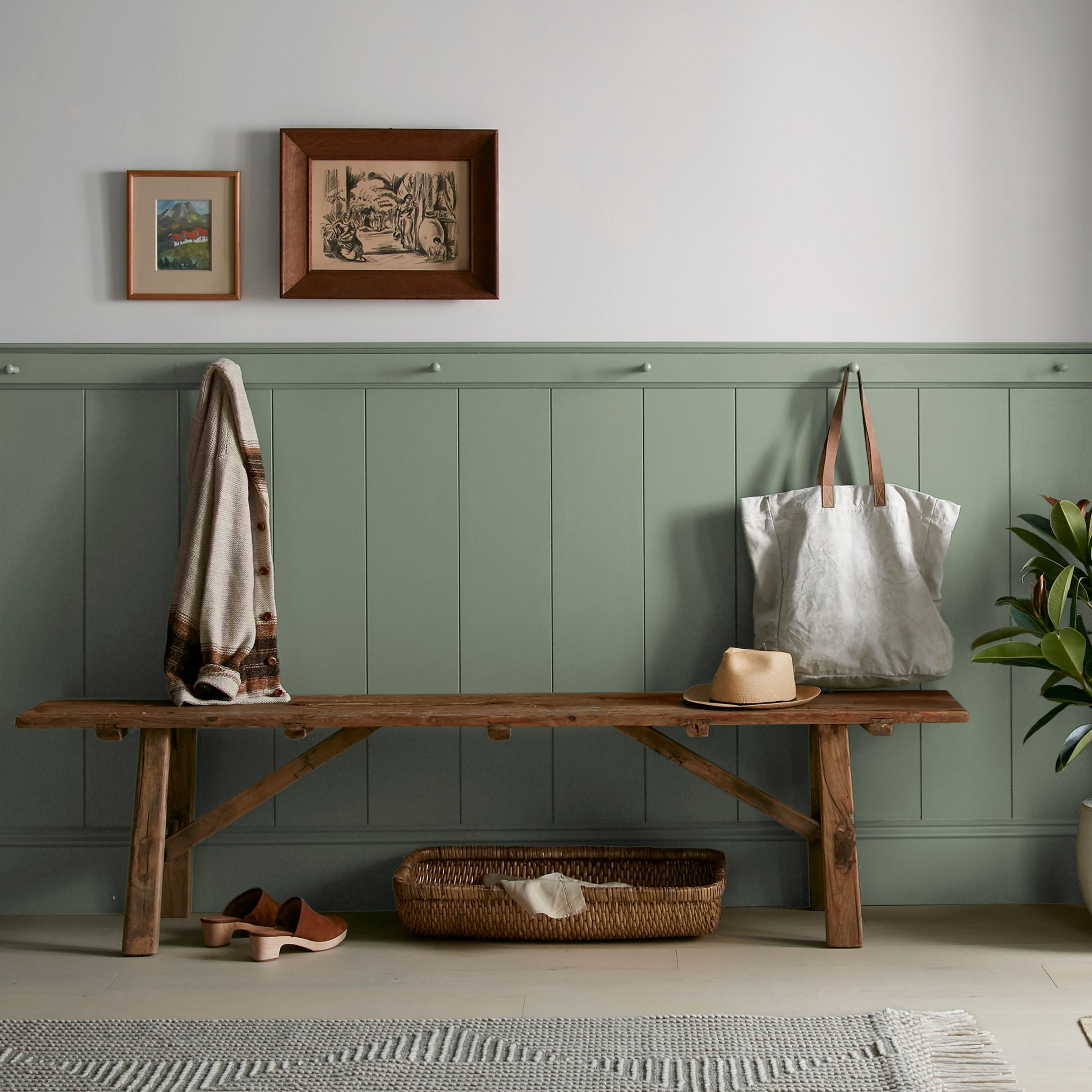 medium olive green paint named olive grove shown painted on entryway wall