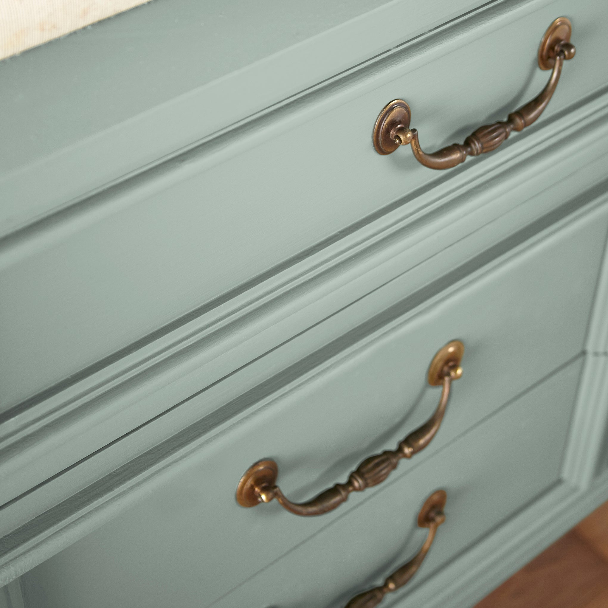 Washed mint green door and cabinet paint named local greenhouse shown painted on cabinet