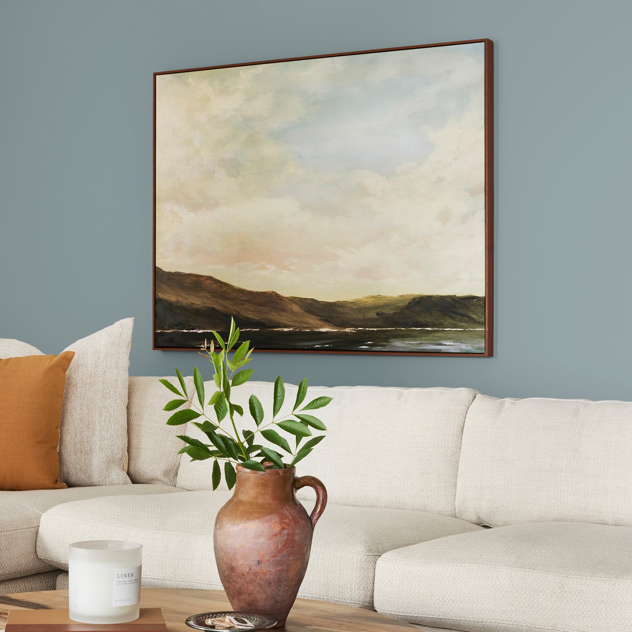 medium grey-blue paint named display shown painted on living room wall