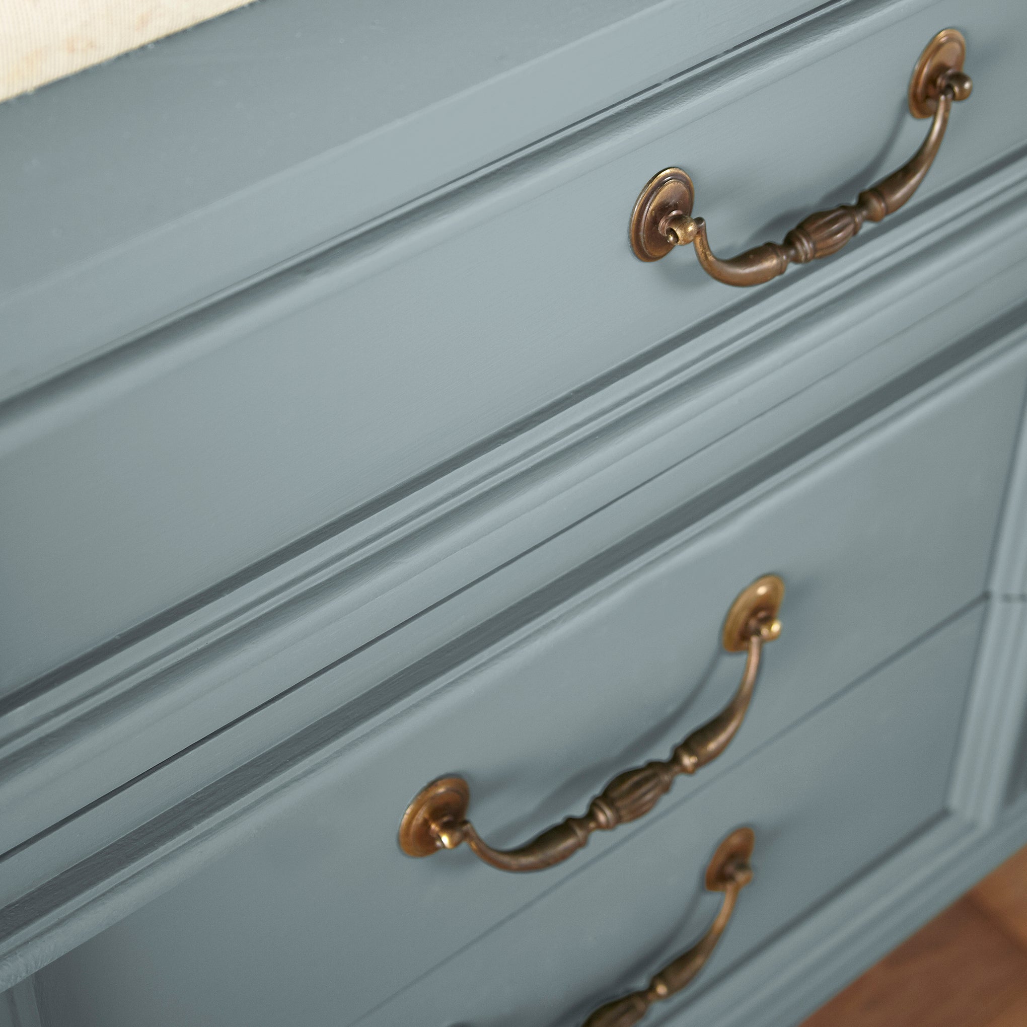 Deep dolphin gray with blue undertones door and cabinet paint named display shown painted on cabinet