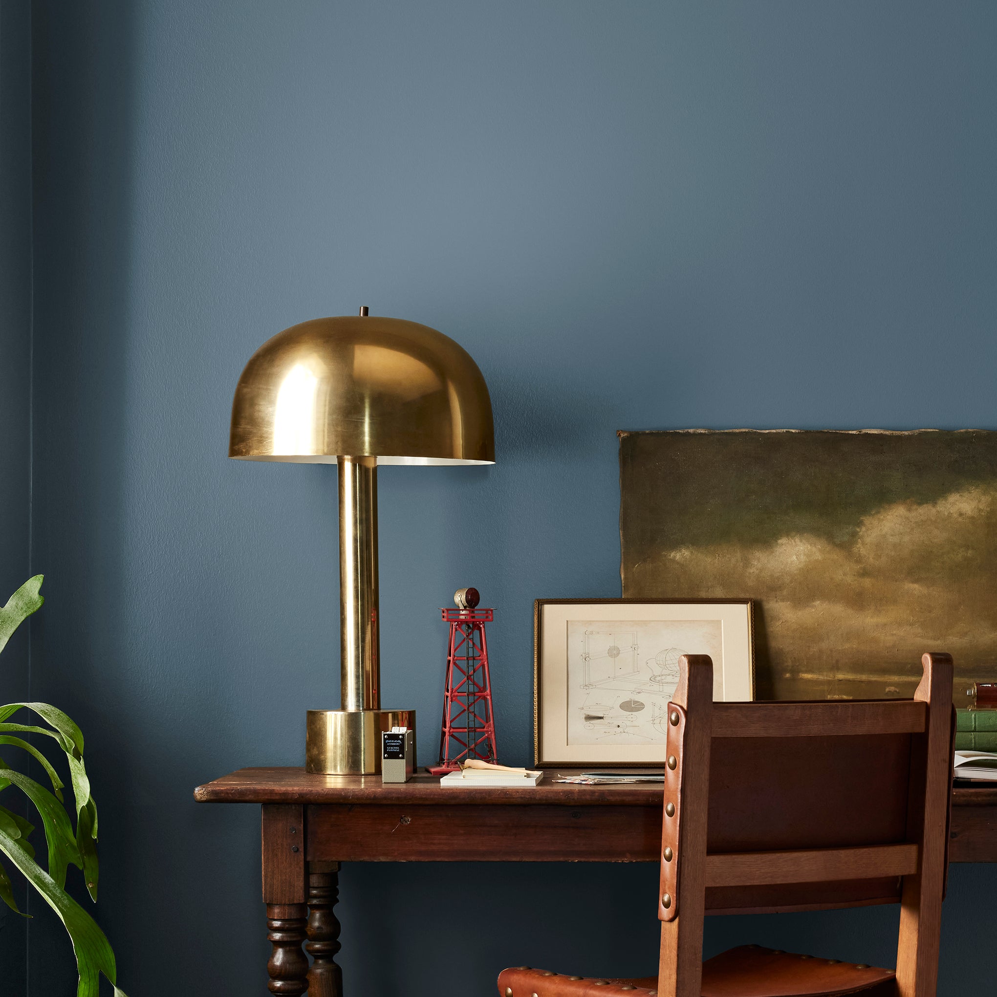dark royal blue paint named silos district shown painted on bedroom wall