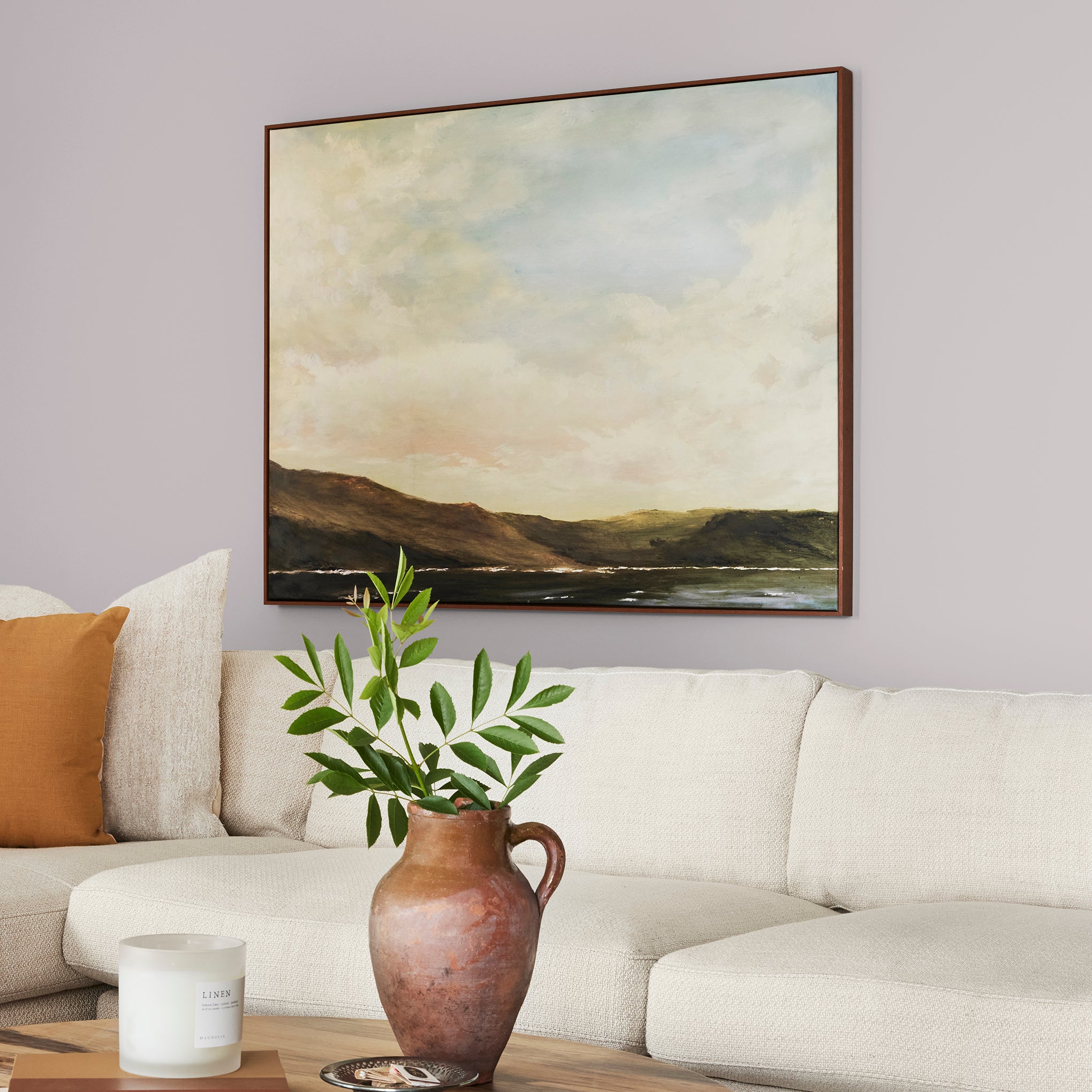light muted lavender paint named in bloom shown painted on living room walls